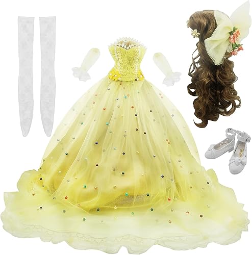 Proudoll Precioso vestido peluca zapatos clips calcetines para muñeca BJD 13 23.6 in 24 pulgadas (solo accesorios (sin muñeca), amarillo-SS)