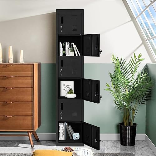 Miniatura 2 de Pataku Armario de metal para la escuela, armario de almacenamiento de 72 pulgadas, armarios de acero para empleados con 6 puertas para dormitorio de