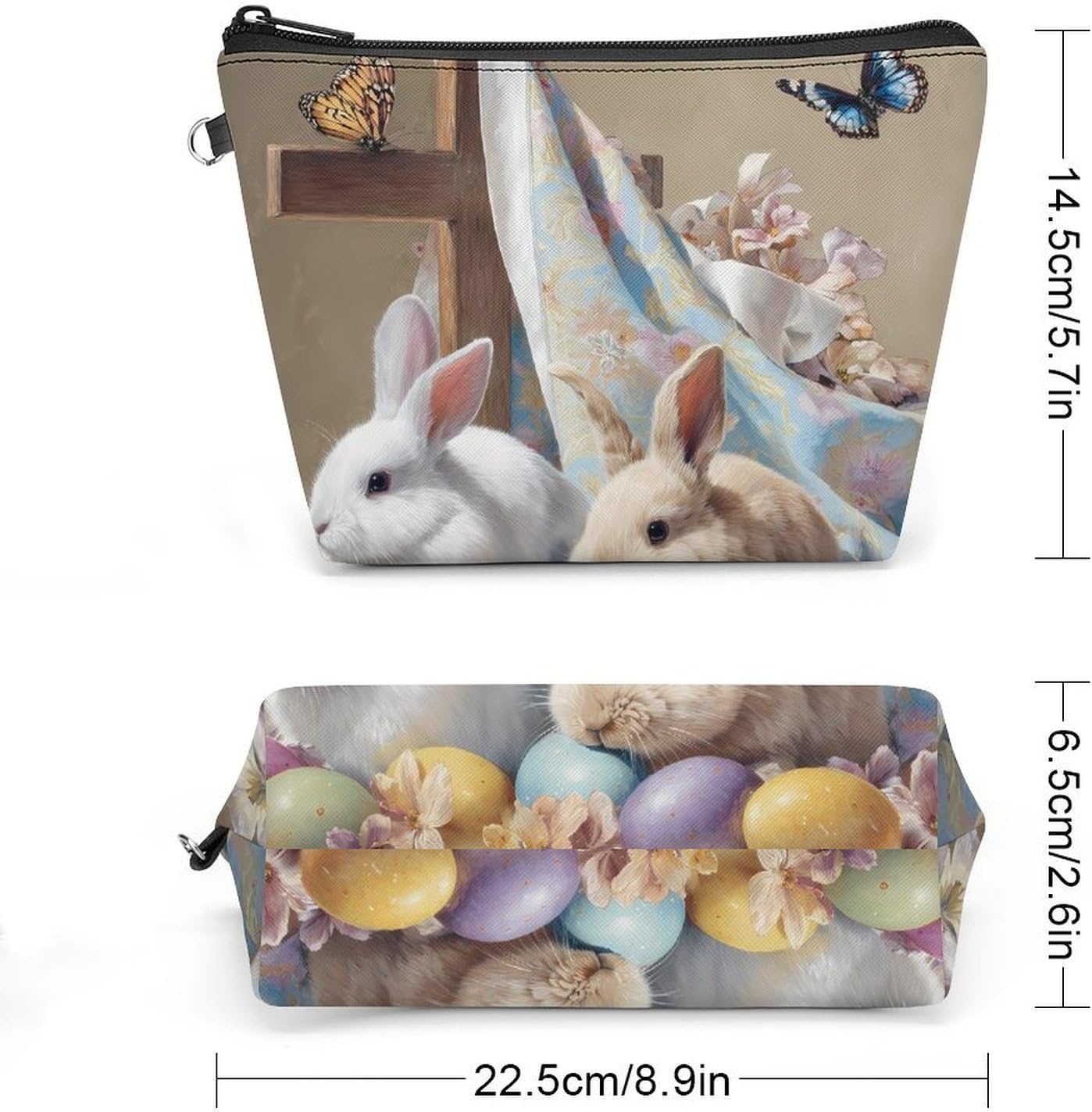 Easter Bunnies Butterfly Eggs Women's Makeup Bag for Purse image 2