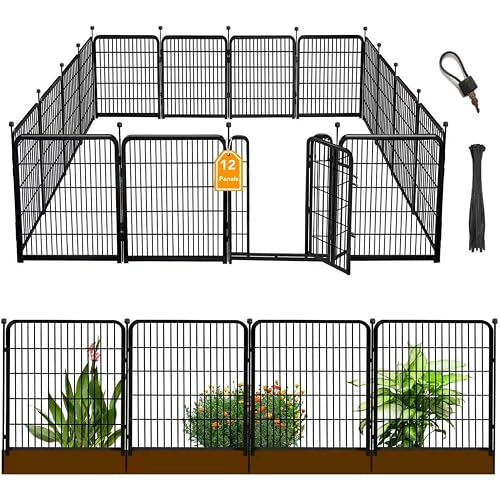 Getlay Garden Fence with Gate 32 in(H)×26.6 Ft(L) 12 Panels, Heavy Duty Iron Animal Barrier Fence for Yard, Suitable for Indoor Pet Fence Or Outdoor Dog Fencing