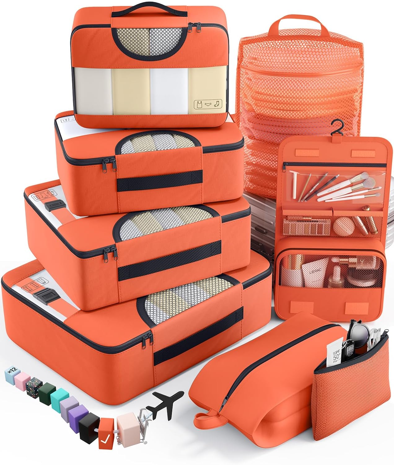 8 Set Packing Cubes for Travel Essentials, Suitcase Organizer Bags in 4 Sizes, Carry-On Luggage Accessories with Laundry Bag, Airplane Must Have, Gifts for Women Men