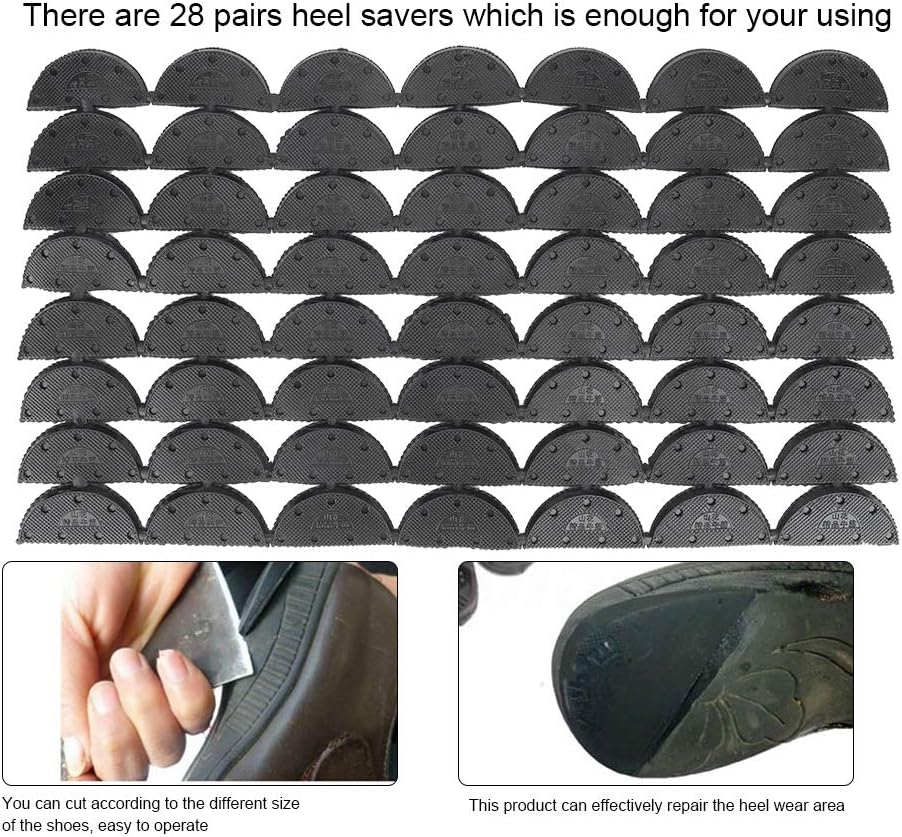 BSTiltion Heel Savers Heel Protectors Placeholder Repair Pads 56Pcs Rubber Wear Cuttable Anti Slip Toe Plates Tap Shoe Repair Accessories with 28 Pairs for Pad