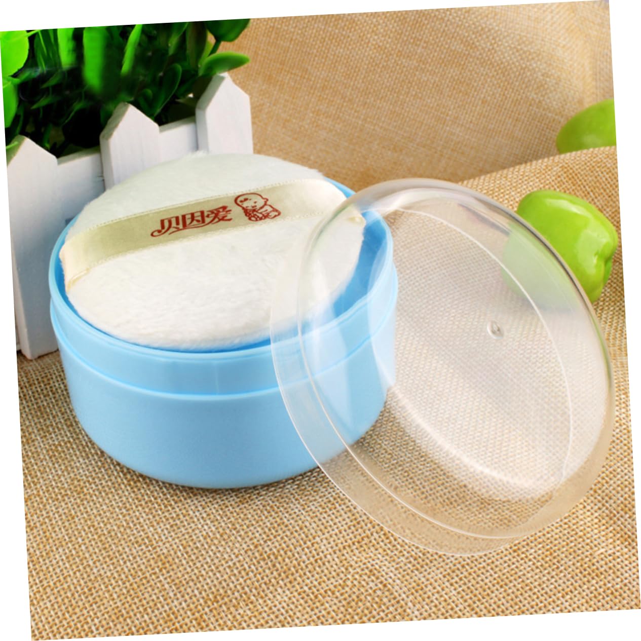 ERINGOGO Juego de 2 Puff de Polvo Corporal para Bebés con Aplicador Esponja y Cedazo, Envase Plástico Azul para Uso Diario en Casa, Aplicación Uniforme y Portátil