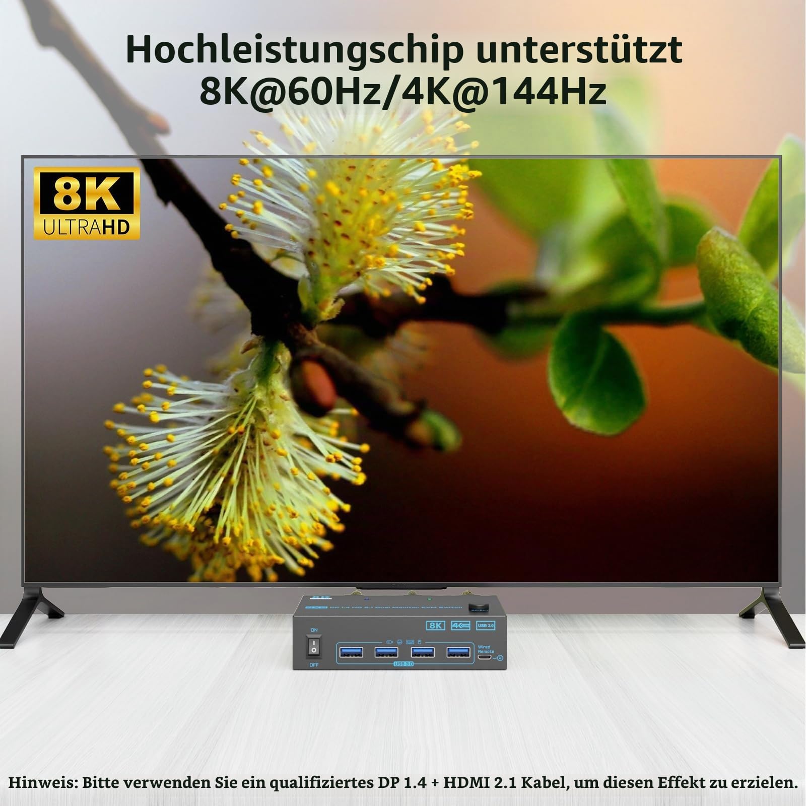 8K 2 Monitore 2 PC KVM Switch Displayport 1.4 + HDMI 2.1 Dual Monitor | 2 IN 2 OUT 2 Ports KVM-Switches Max Unterstützung 8K@60Hz/4K@144Hz für 2 PCs teilen sich 2 Bildschirme und 4 USB 3.0