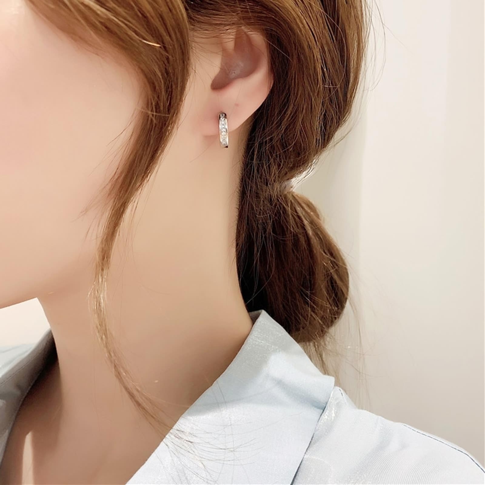 AMDXD Orecchini da donna in vero oro bianco 9 carati 375, classici orecchini a cerchio con moissanite, orecchini pendenti in oro 9 carati