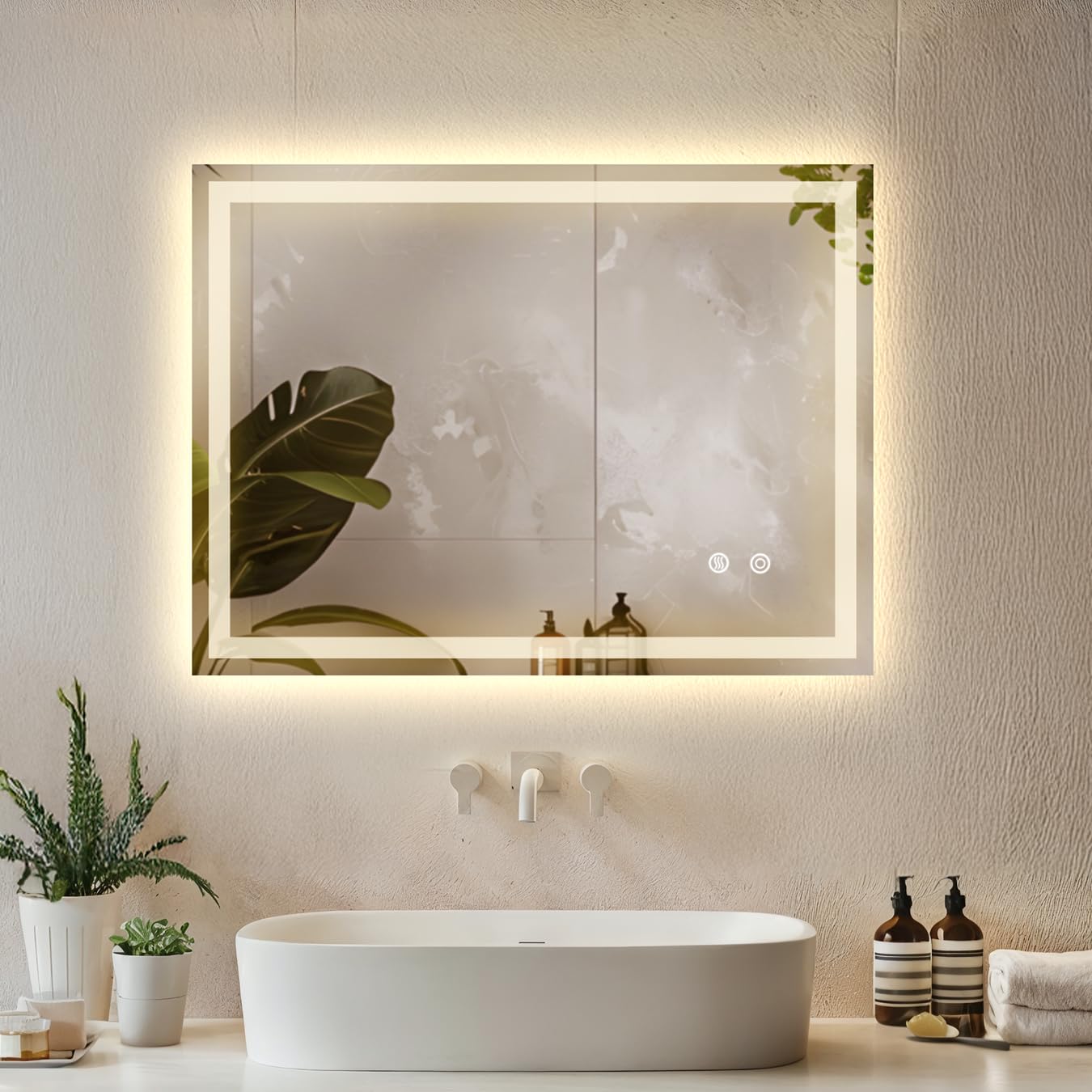 Boromal Badspiegel Rechteckig mit LED 50x70cm – Beleuchtung, 3 Lichtfarben, dimmbar