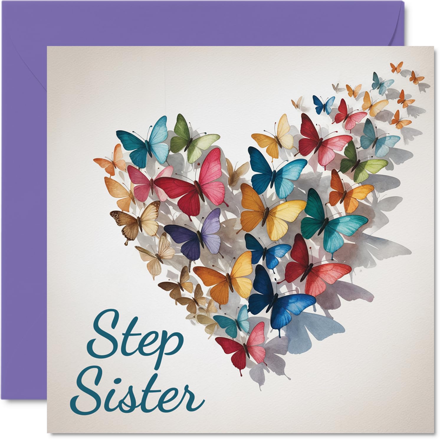 Step Sister Birthday Card - Elegant Butterfly Heart - Happy Birthday Card for Step Sister from Brother Sibling, 145mm Beautiful Sentimental Bday Greeting Cards