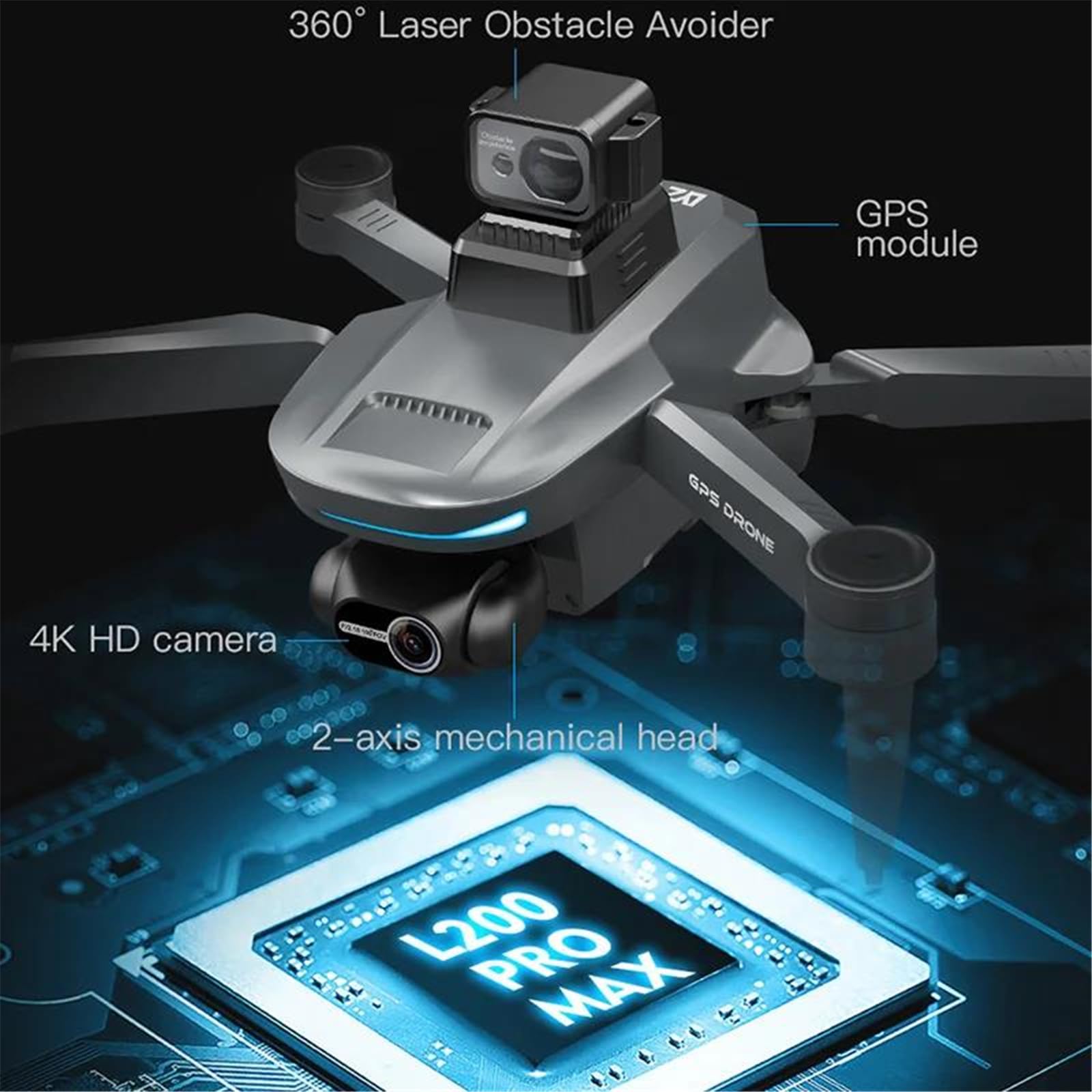 Single battery,OAS,dron l200 pro max gps z 2-osiowym gimbalem, profesjonalna kamera 4k hd z funkcją antywstrząsową, dron fpv, 360°, quadrocopter z funkcją omijania przeszkód