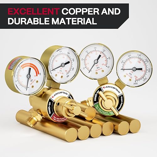 Miniatura 6 de ARCCAPTAIN Juego de reguladores de acetileno de oxígeno pequeño, CGA 540 y CGA 200 para rosca de salida de 916"-18 manguera de tamaño B y manguera