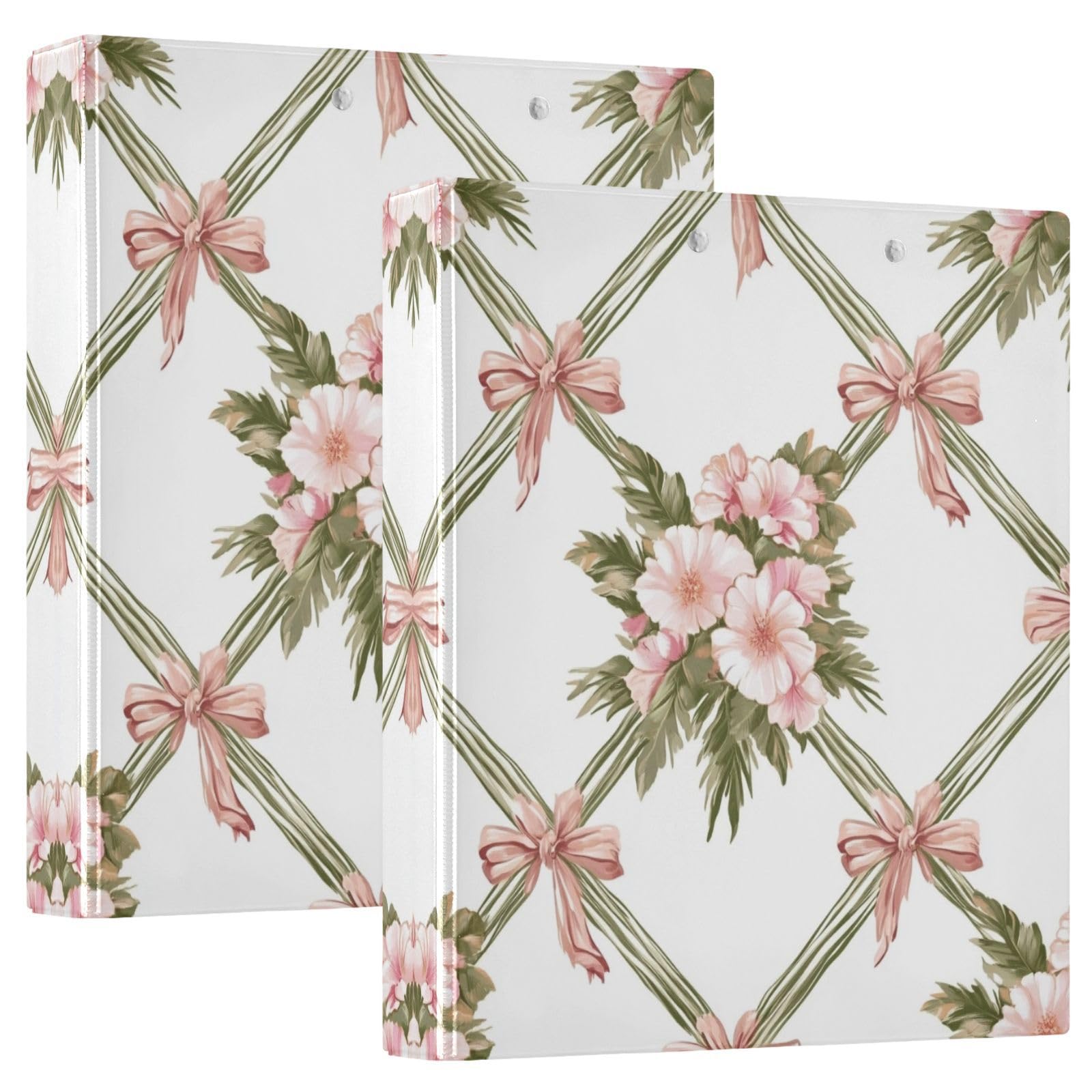 Raccoglitore ad anelli con 3 anelli da 3,8 cm, con fiocchi e mazzi di fiori, con clip in metallo, organizer per casa e ufficio, confezione da 2