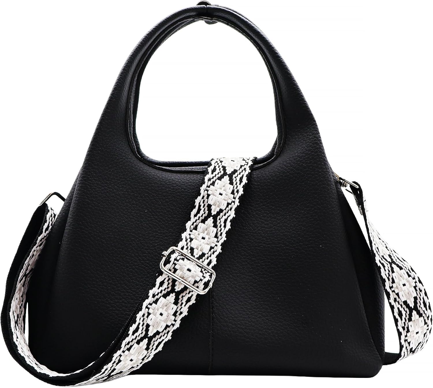 Replacement Bag Strap with Silver Hook - 1.5" Adjustable Embroidered Shoulder Straps for Purses, Totes, Travel Bag