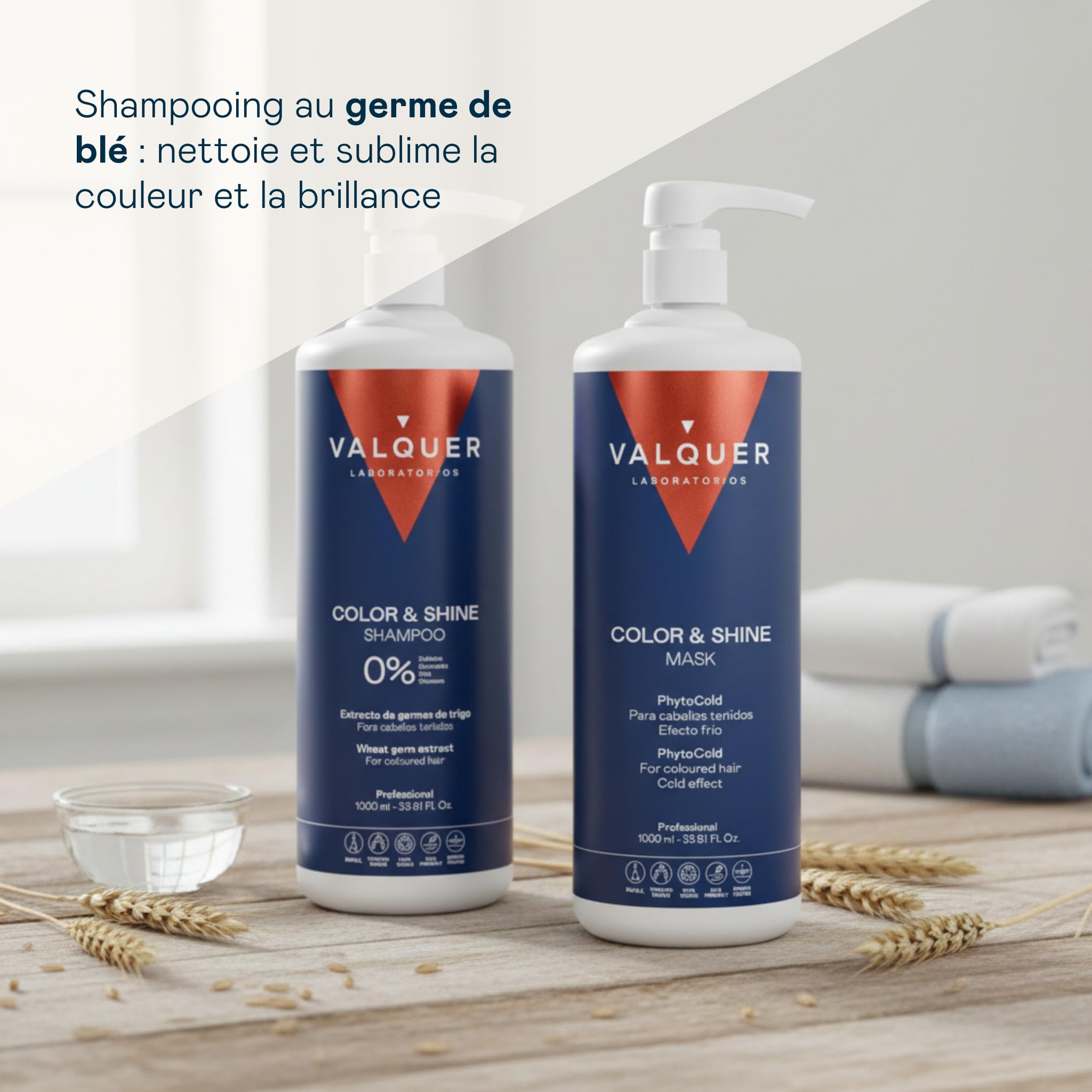 VALQUER Pack Color & Shine Shampoing 0% + Masque Effet Froid | 1 L + 975 ml
