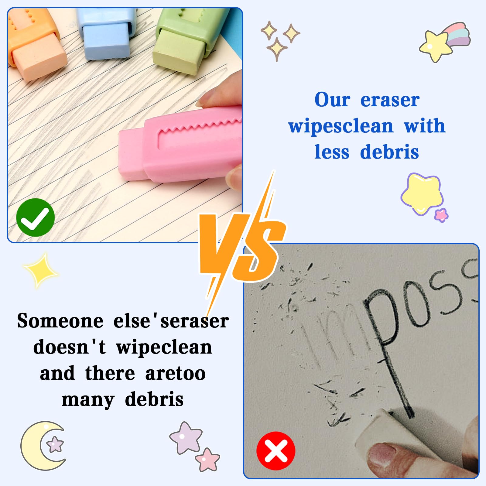 Gomme Da Cancellare Push Pull Kawaii - Set 7 Colorati Con Ricariche - Foto 2