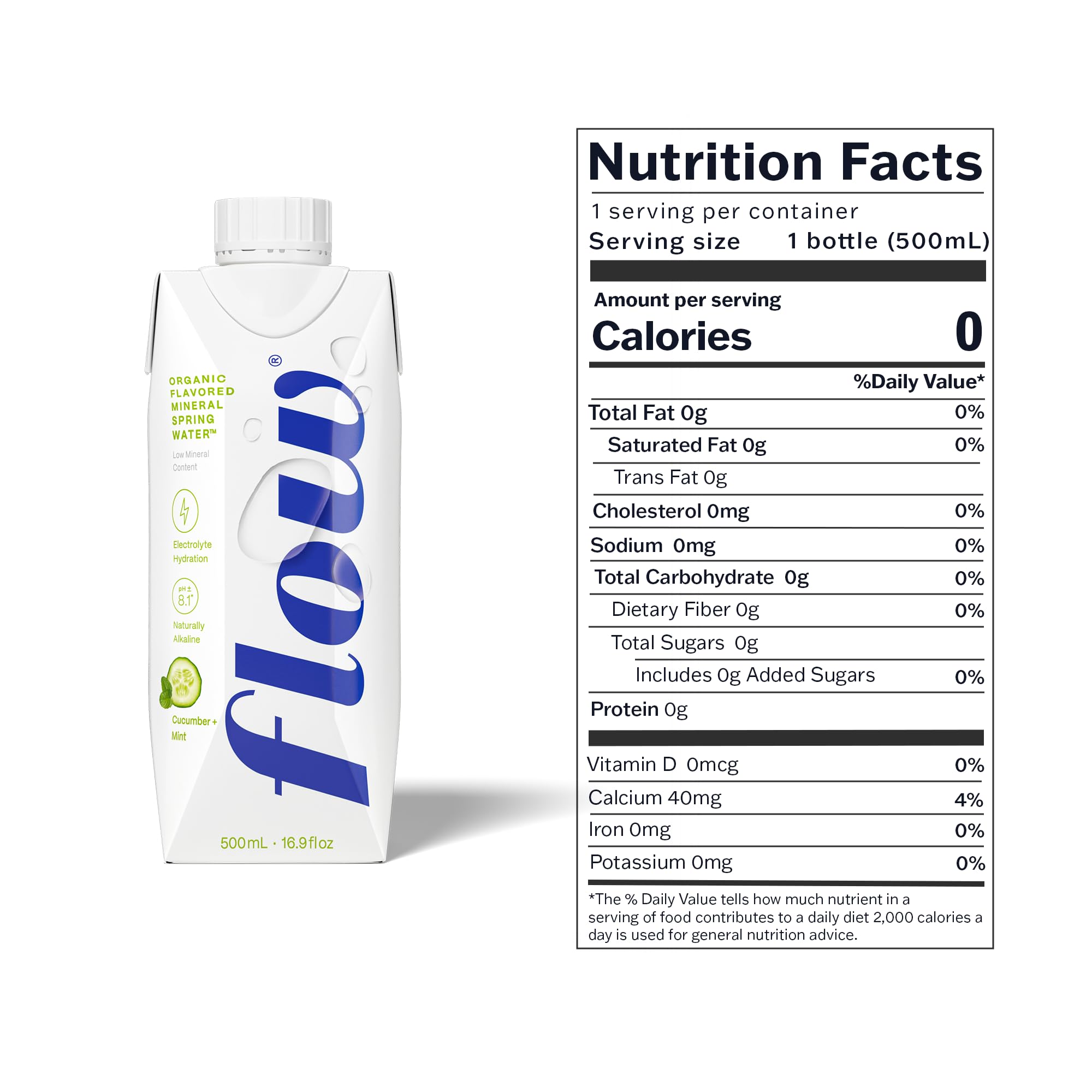 Flow Alkaline Spring Water - Cucumber and Mint Flavored Naturally Alkaline Water With Electrolytes And Essential Minerals - Eco-Friendly Pack, BPA-Free, Non-GMO. 12 Pack of 16.9 FL Bottles