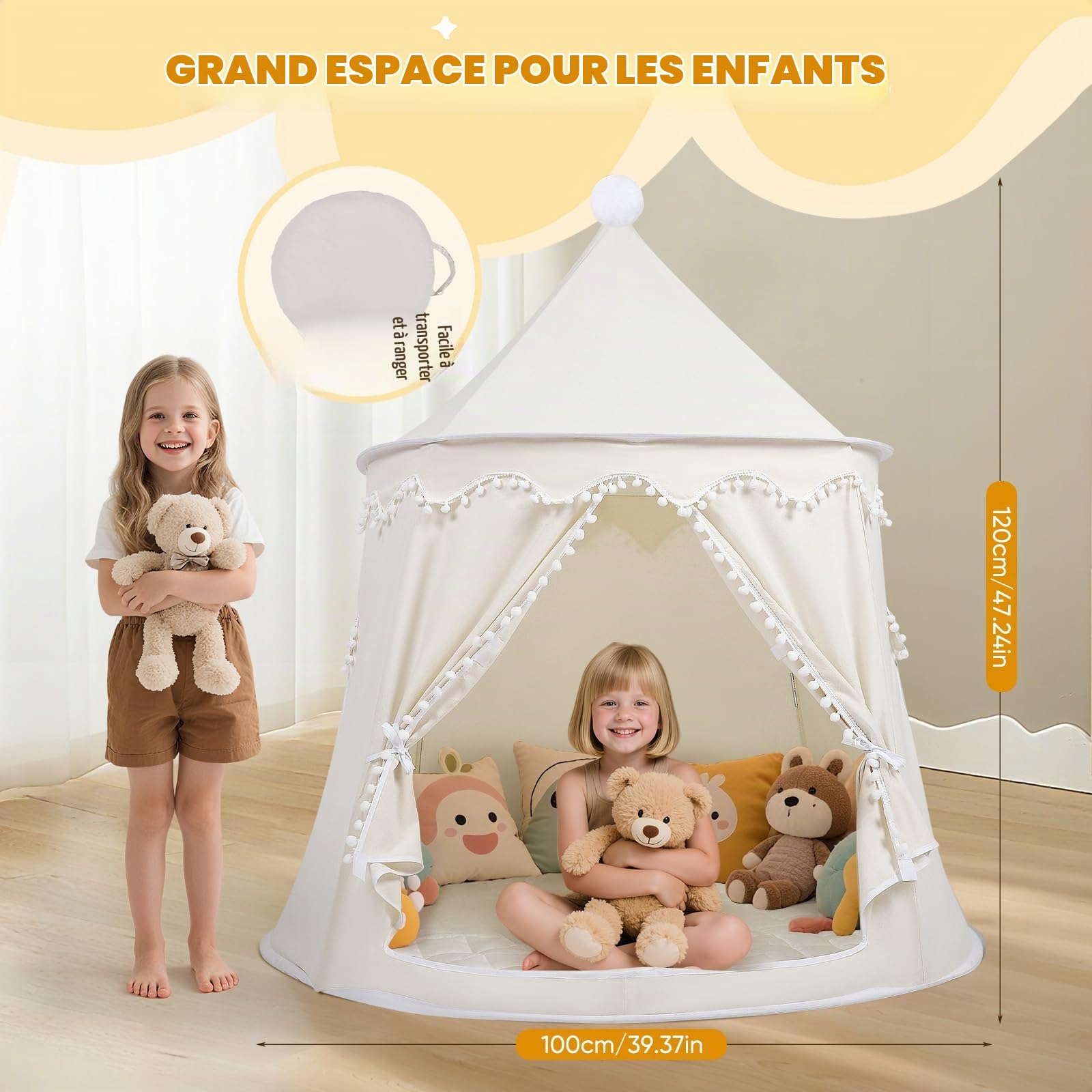 Tentes de Jardin,Tente de Jeu avec Tapis, spacieuse yourte de 120 cm de diamètre pour l'intérieur et l'extérieur, Facile à Monter et à Transporter grâce à Son Sac de Rangement