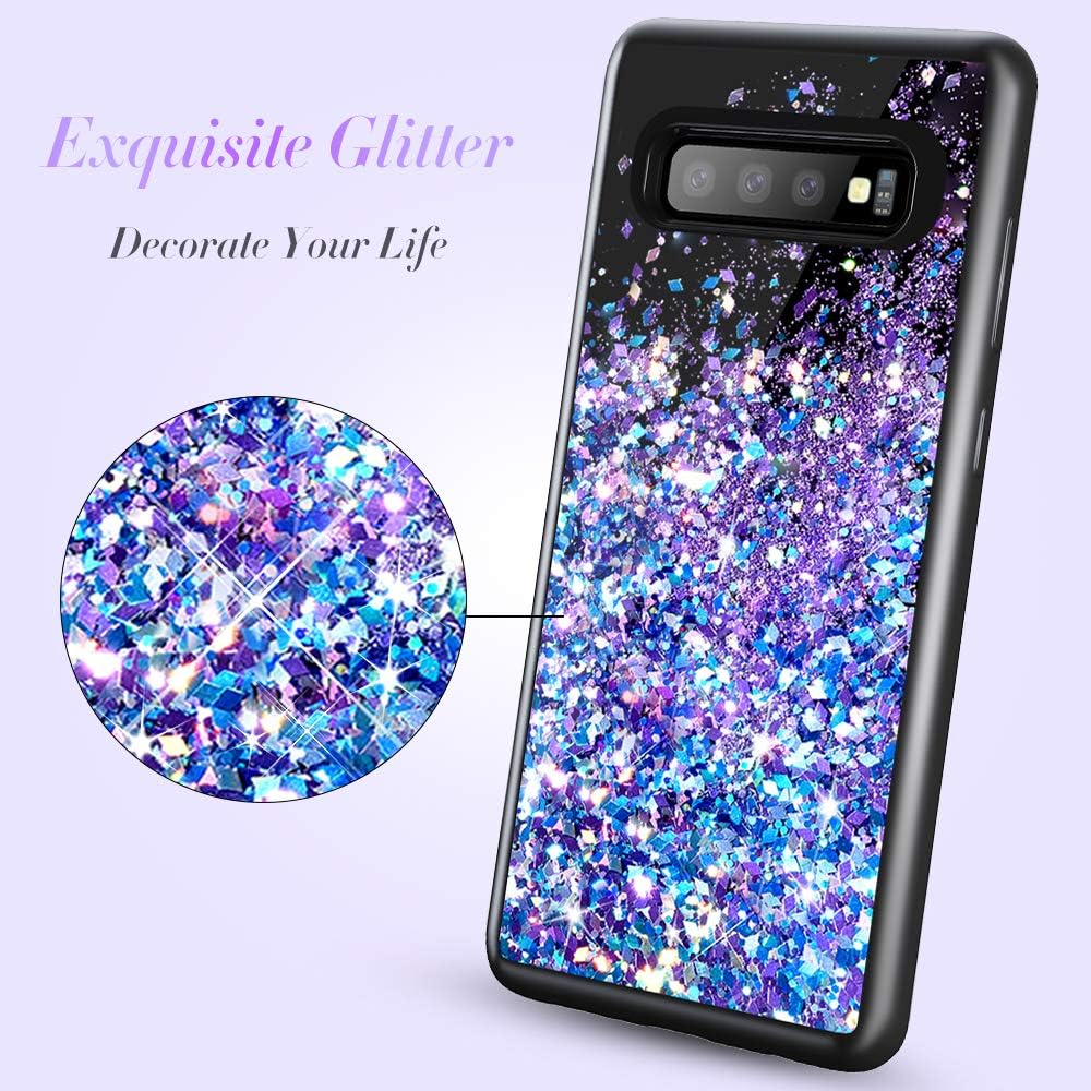Caka Glitter Case for Galaxy S10 Plus Phone Case for Women Girls Bling Liquid Sparkle Luxury Fashion Flowing Floating Glitter Girly Black TPU Case for Samsung Galaxy S10 Plus (Blue Purple)