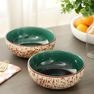 VarEesha Handmade Peacock Green Hand Painted Ceramic Serving Bowls Set|Mixing Bowls| Stoneware Serving Bowls| Snack Bowls| Price In India