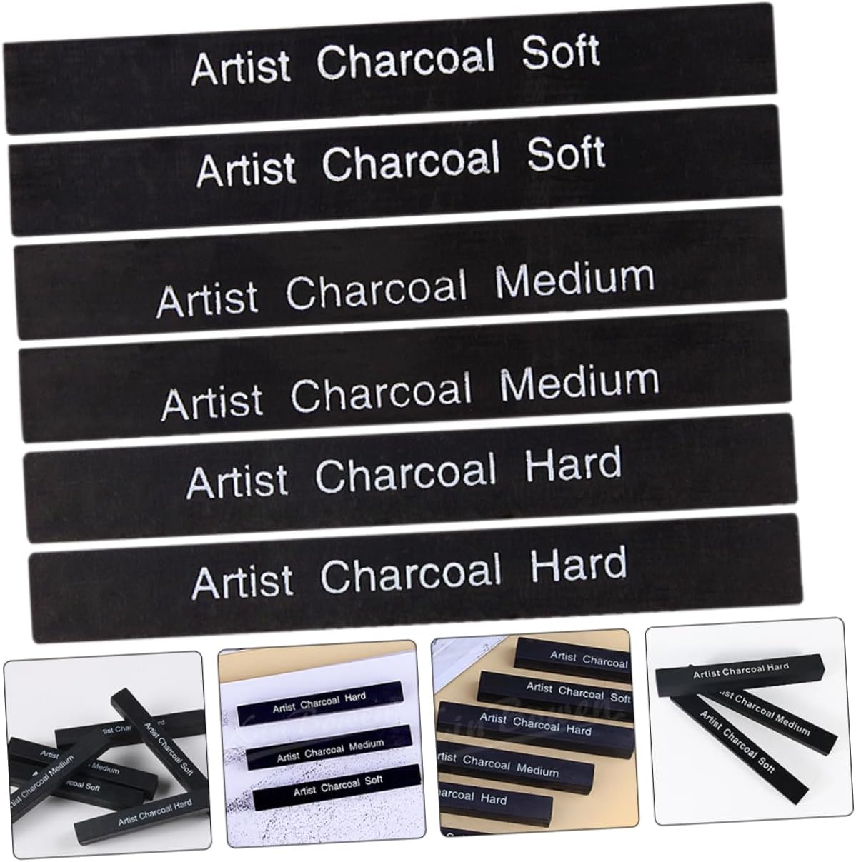 Uonlytech 6pcs Compressed Charcoal Drawing Sticks for Artists Carbon Sketching Tools for Shading and Blending for Beginners and Hobbyists