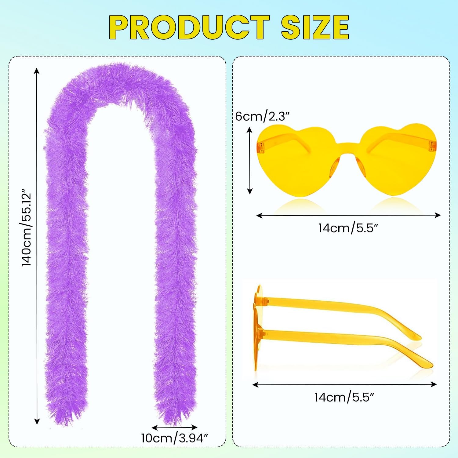 60Pcs/30Set 4.6ft Feather Boas and Heart Sunglasses, Artificial Fluffy Boas Bulk Rimless Glasses Party Favors for Wedding、Christmas、Bachelorette