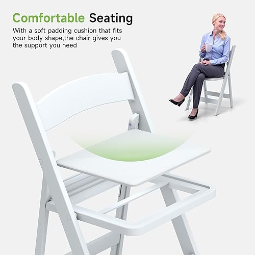 Miniatura 5 de Real Relax Sillas plegables de resina blanca con cojín, cómoda silla plegable de plástico, sillas apilables con asientos acolchados, sillas
