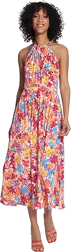 Maggy London Women's Halter Neck Midi Dress with Back Neck Tie