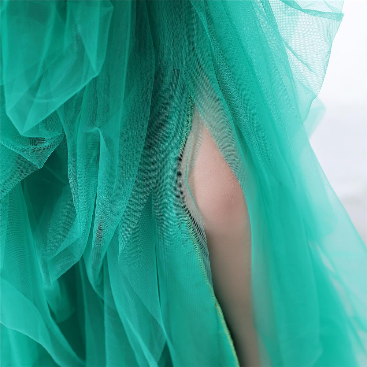 Qmker Girls Long Tutu Skirts Princess Slit Dress Candy Color Tulle Maxi Floor Length for Birthdany Party Handmade (12, Green)