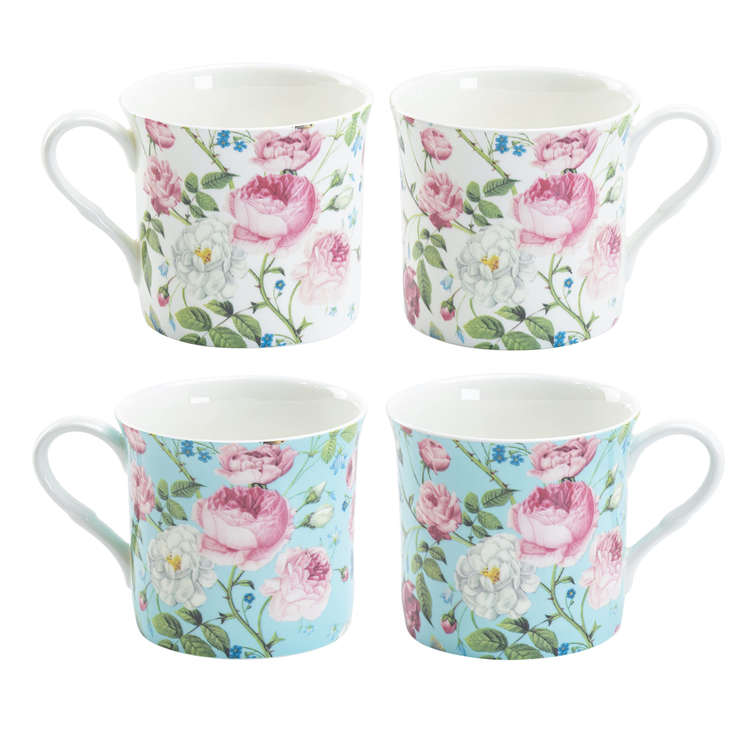 Gracie Bone China Climbing Roses Mug 10-Ounce (Set Of 4), Multicolor (S17829M-CB-6/S4)