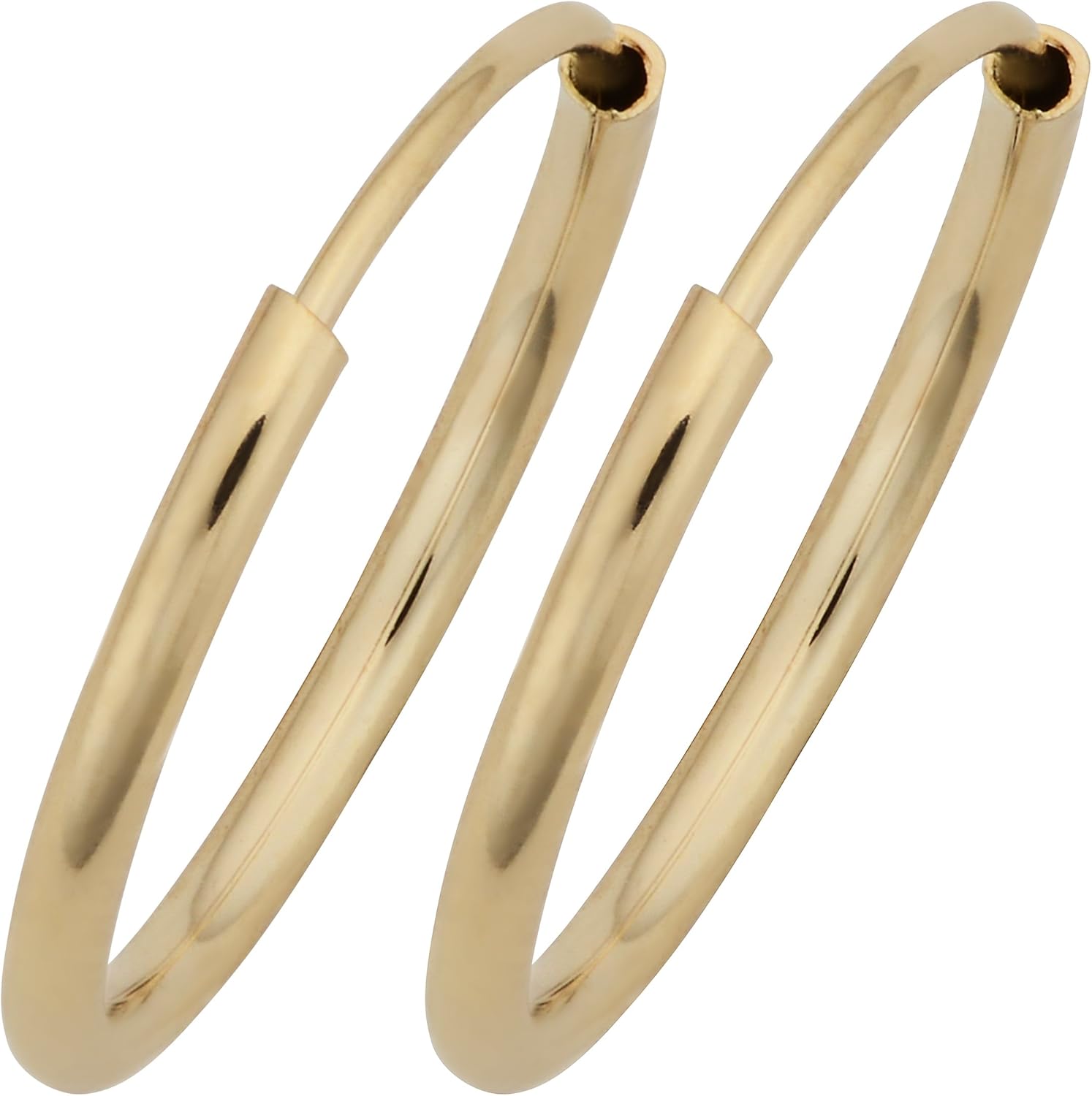 14k Yellow Gold 1mm Thick Round Tube Endless Hoop Earrings (10, 12, 14, 16 or 18 mm)