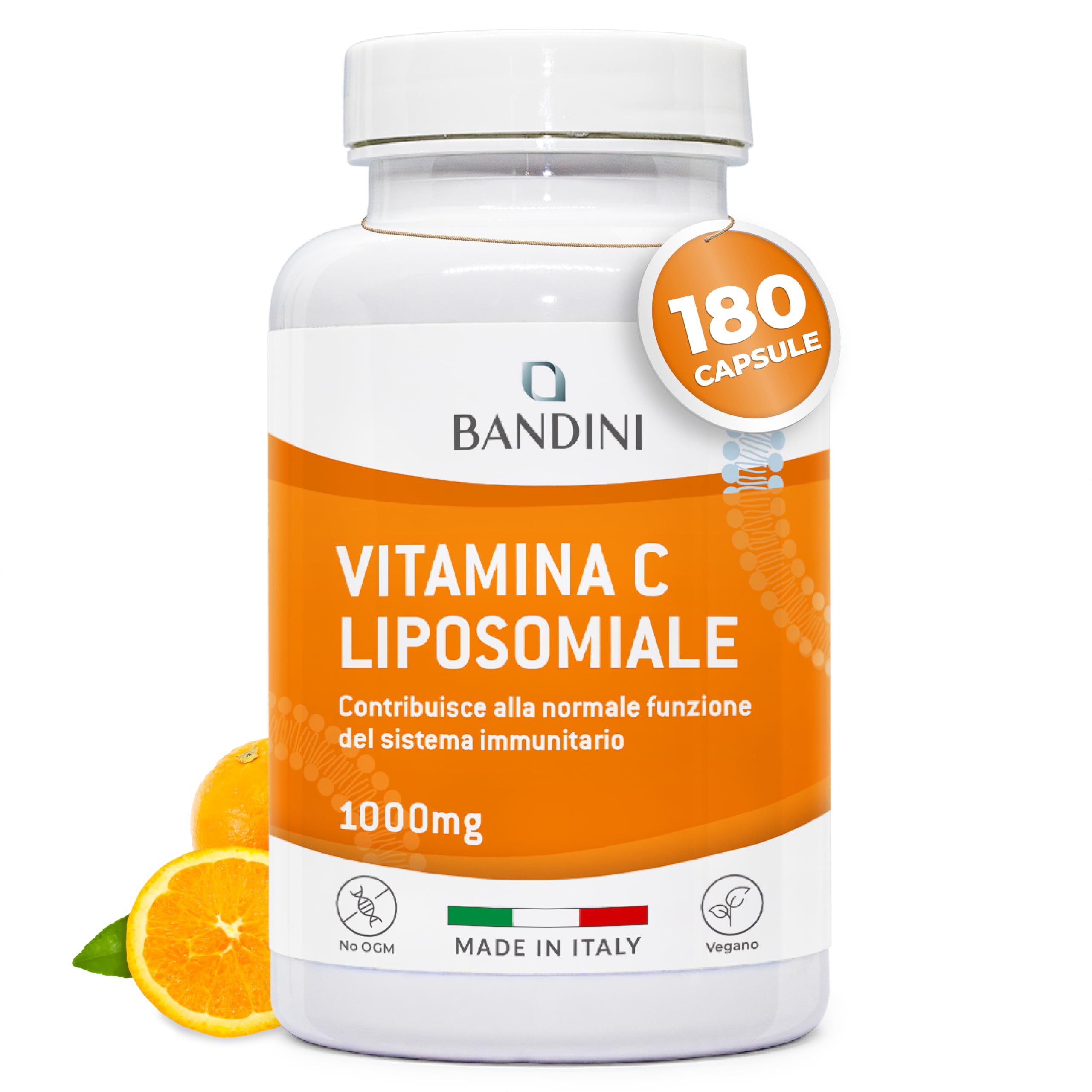 Bandini® Vitamina C Liposomiale 1000mg, 3 mesi, Vegana | Vitamine 100% Vegan ad Alto dosaggio | Sistema Immunitario, Ossa, Cartilagini, Pelle, Denti, Stanchezza | Vit Pura Acido Ascorbico 180 capsule