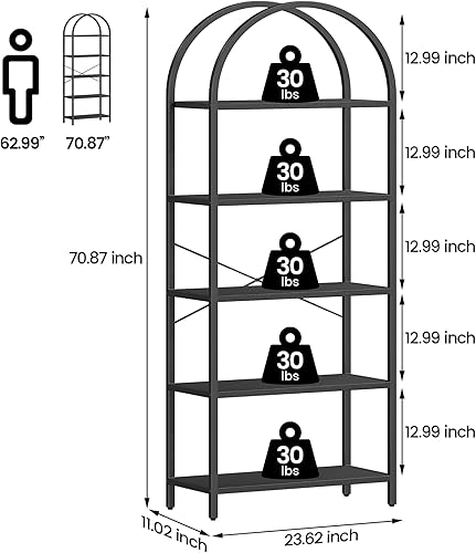 Miniatura 2 de IDEALHOUSE Estantería de 5 niveles, estantes de exhibición arqueados, estantes altos de pie con marco mental, estante de almacenamiento rústico,