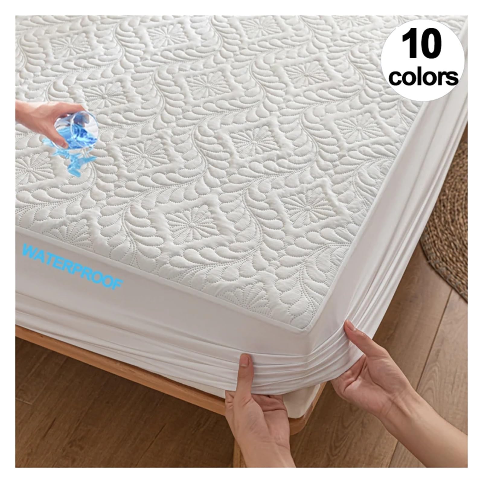 Housse de Matelas matelassée imperméable: Dessus en Coton, Rembourrage Fibres, Couche imperméable pour Les Chambres et Les hôtels(JCjmfscl10,180x200cm(71x79 in))