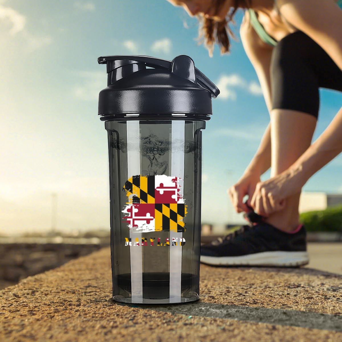 Vintage Maryland Marylander Flag 18 Ounce Shaker Cup,Fashion Theme Pattern Shaker Bottle Leak-proof Workout Shake Bottles 500ML/18 oz Perfect for Pre Workout-2 Black 0 image 8 of 9 B0DP8BKSL1