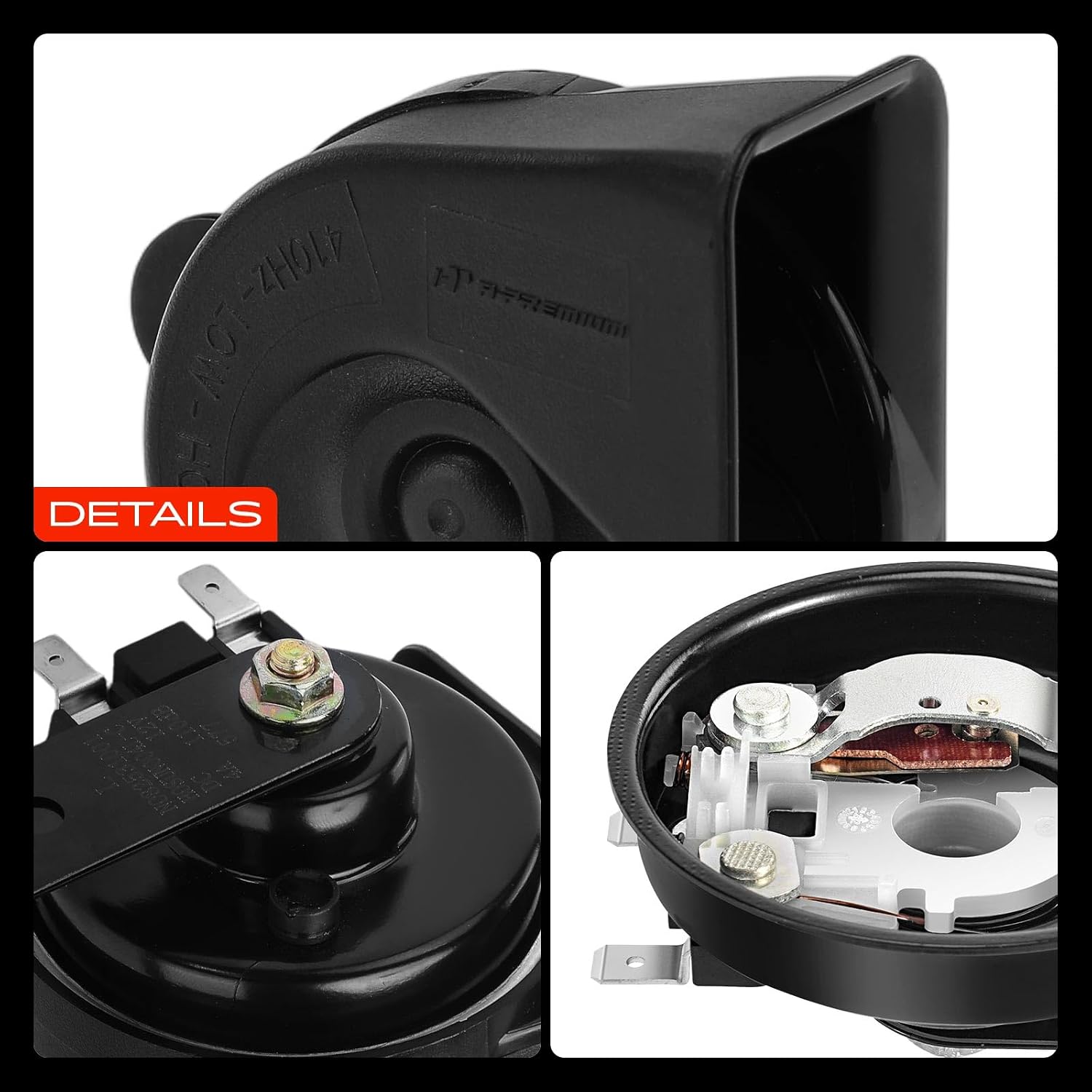 A-Premium Snail Horn Low Universal Electric Horns - 12V 110dB - Compatible with most Car, Trucks, Scooter, Motorcycles & Special Vehicles, 80 mm
