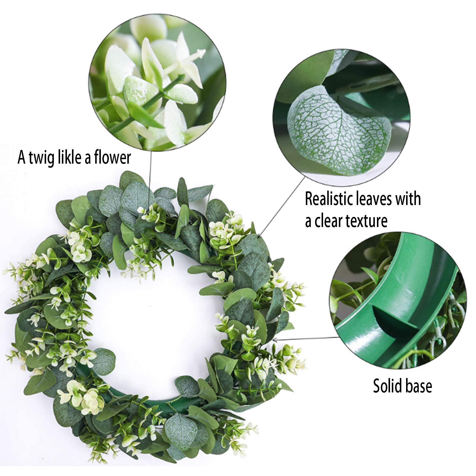 UXORSN Krans voor voordeur, 42 cm, kunstmatige eucalyptuskrans, lente, zomer, decoratie, deurkrans met bessen, groen blad, welkomstkransen voor binnen en buiten, muur, raam, huis, boerderij, decoratie