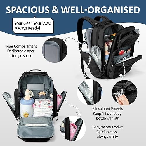 Vista 6 de MIRACOL Bolsa de pañales militar al aire libre mochila de bebé de estilo táctico con bolsillos aislados y cambiador - Esenciales de senderismo