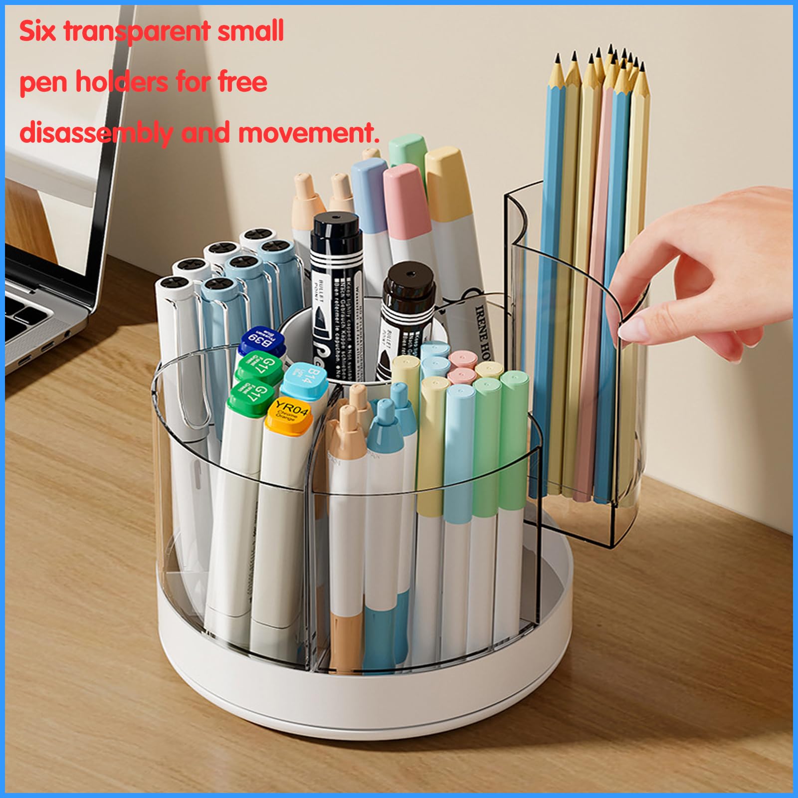 Schreibtisch-Aufbewahrungsbox, Schreibtisch-Stiftehalter, 6 Fächer, um 360 Grad drehbar, Schreibtisch-Stift-Organizer for Schreibtisch, Büro-Schreibtisch-Organisation, Kunstbedarf-Aufbewahrungs-Organi