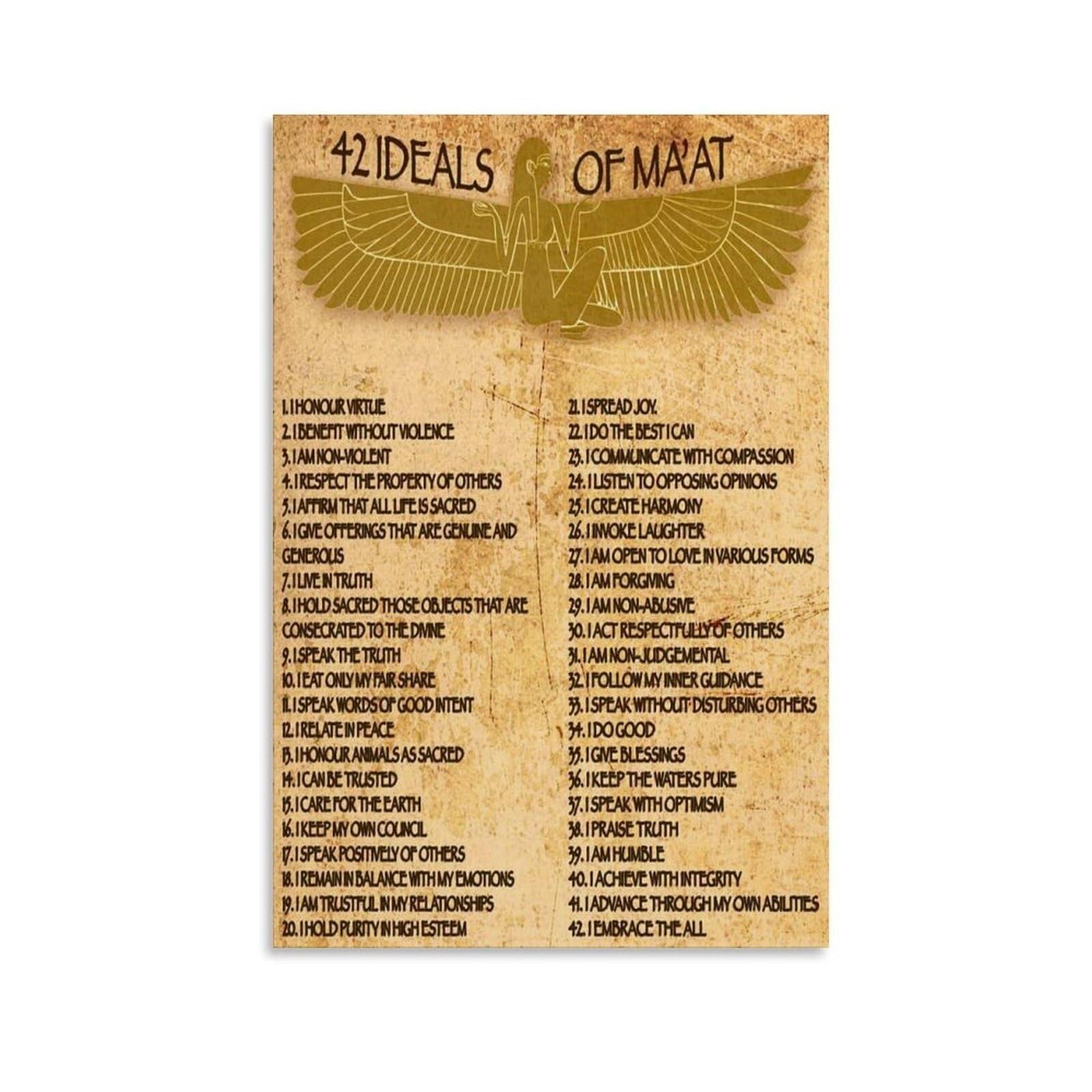 PKNVKZIDK Egyptian 42 Laws of Maat Philosophy Poster on Canvas Sacred Moral Code Wall-Art for History Buffs Study Room Decor Unframed,12x18inch(30x45cm)