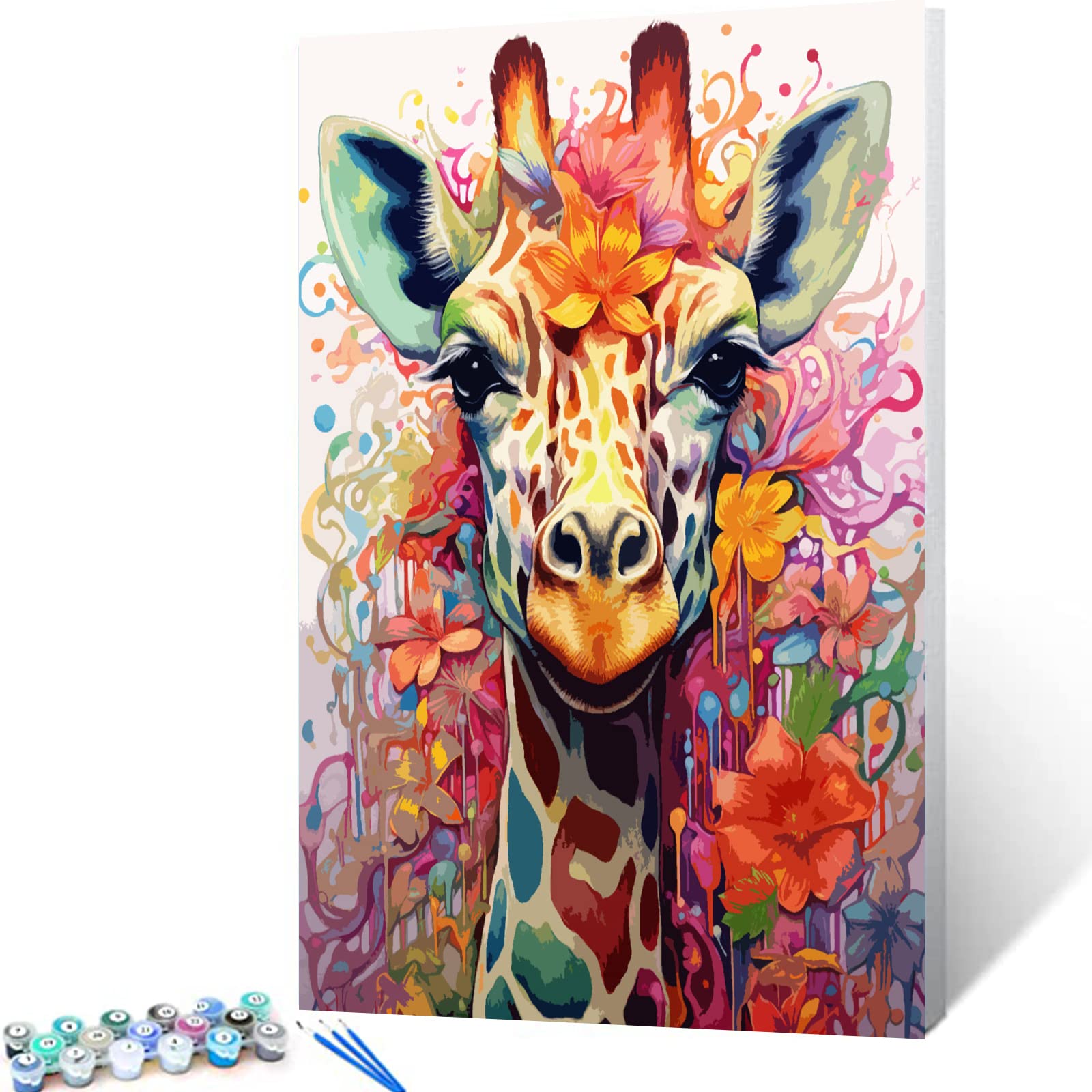 Malen Nach Zahlen Für Erwachsene – 'Bunte Giraffe' 40,6x50,8 Cm – Mit Leinwand, Farben & Pinseln