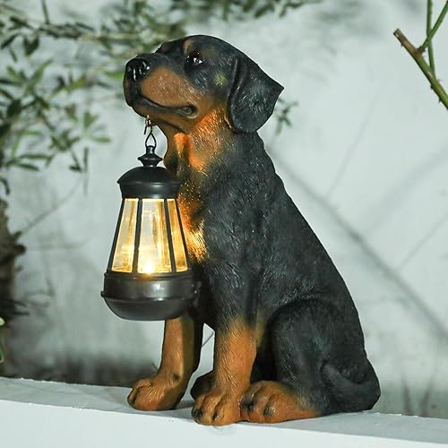 Miniatura 7 de Estatuas de perro de jardín para decoración al aire libre, luces LED solares de 13 pulgadas, estatua de jardín, decoración de cachorro para patio,