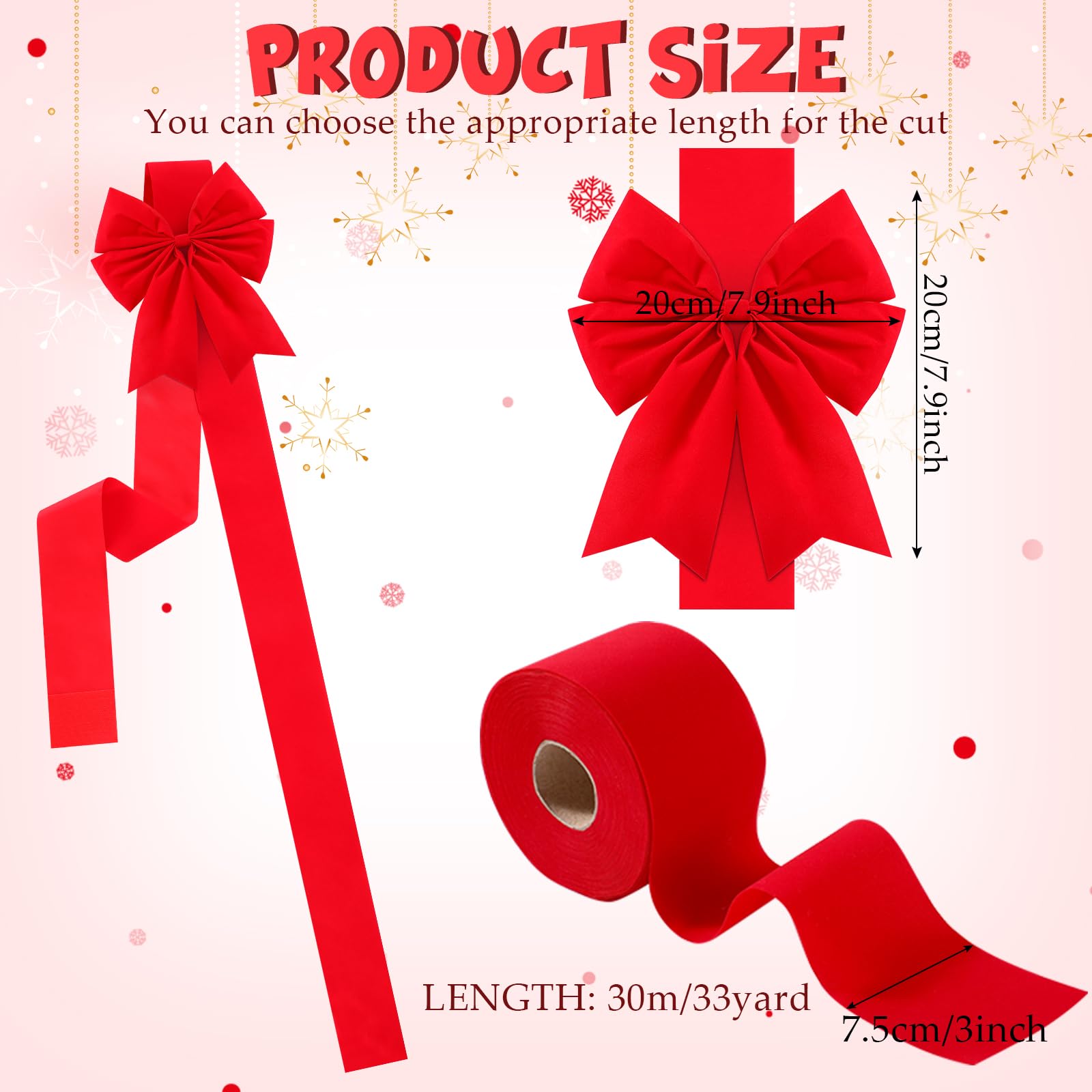 Syhood 12 Fiocchi per Porta di Natale Fiocchi per Nastri Festivi Decorazioni Natalizie per Mobile Fiocco per Nastri con Nastro da 30 m per Albero di Natale Portone Casa, Rosso (Velluto)