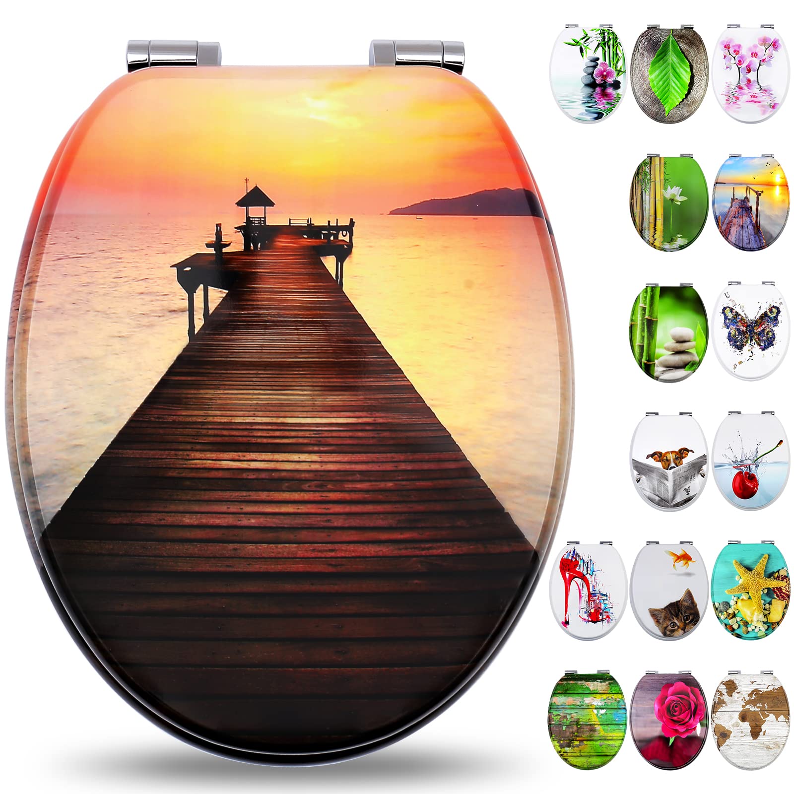 Fanmitrk Mdf1816su Wooden Toilet Seat-Durable Mdf Toilet Seat Soft Close In Various Patterns(Mdf1816)