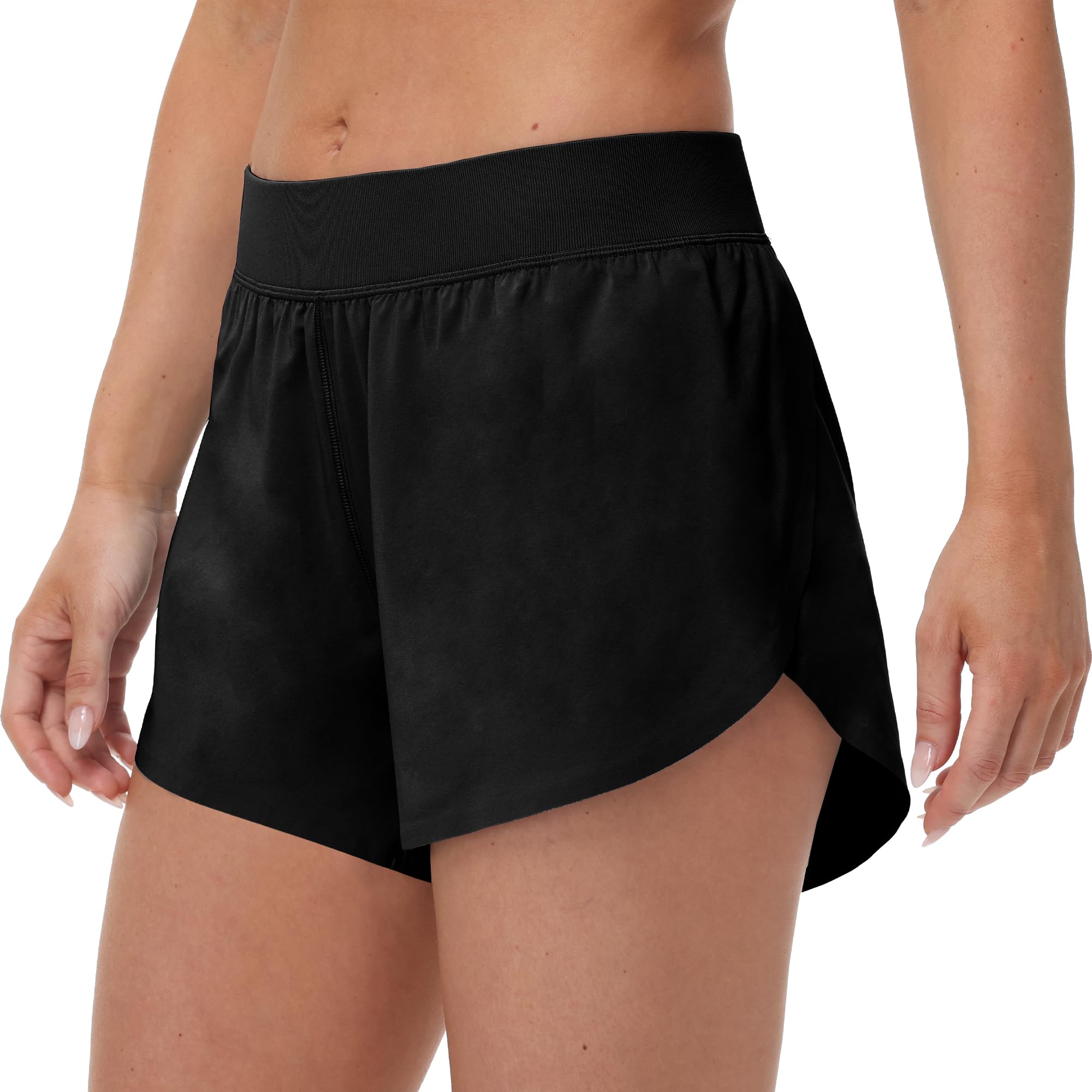 MCEDAR Sportliche Laufshorts für Damen, mittlere Taille, 10,2 cm hoch geteilt, für Delfin-Shorts mit bequemem Netzfutter, für Fitnessstudio, Workout