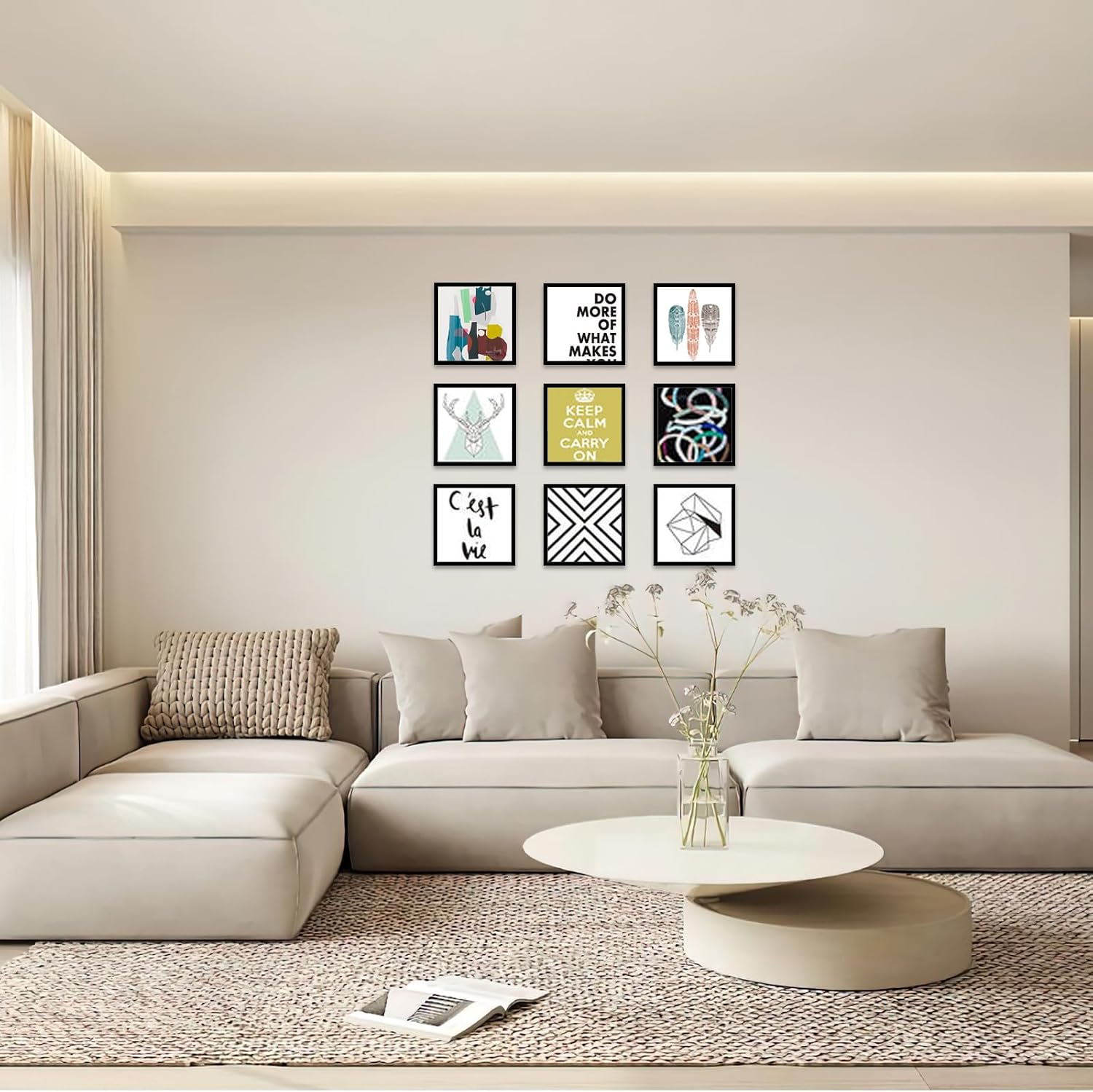 8x8 Picture Tiles | Mix Tiles Picture Frames Stick on Wall | Photo Tiles Peel and Stick Picture Frames as Gallery Wall Frame Set (Black - 9 Pcs)