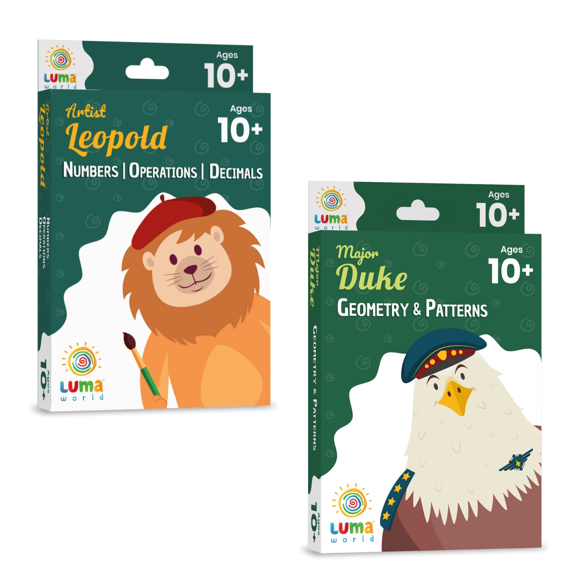 Luma World Math Flashcards Bundle, Artist Leopold and Major Duke, Learn Grade 5 Numbers, Geometry, Decimals, Integers, Elementary and Homeschool Activity, 100 cards in 1 pack, Ages 10 and up