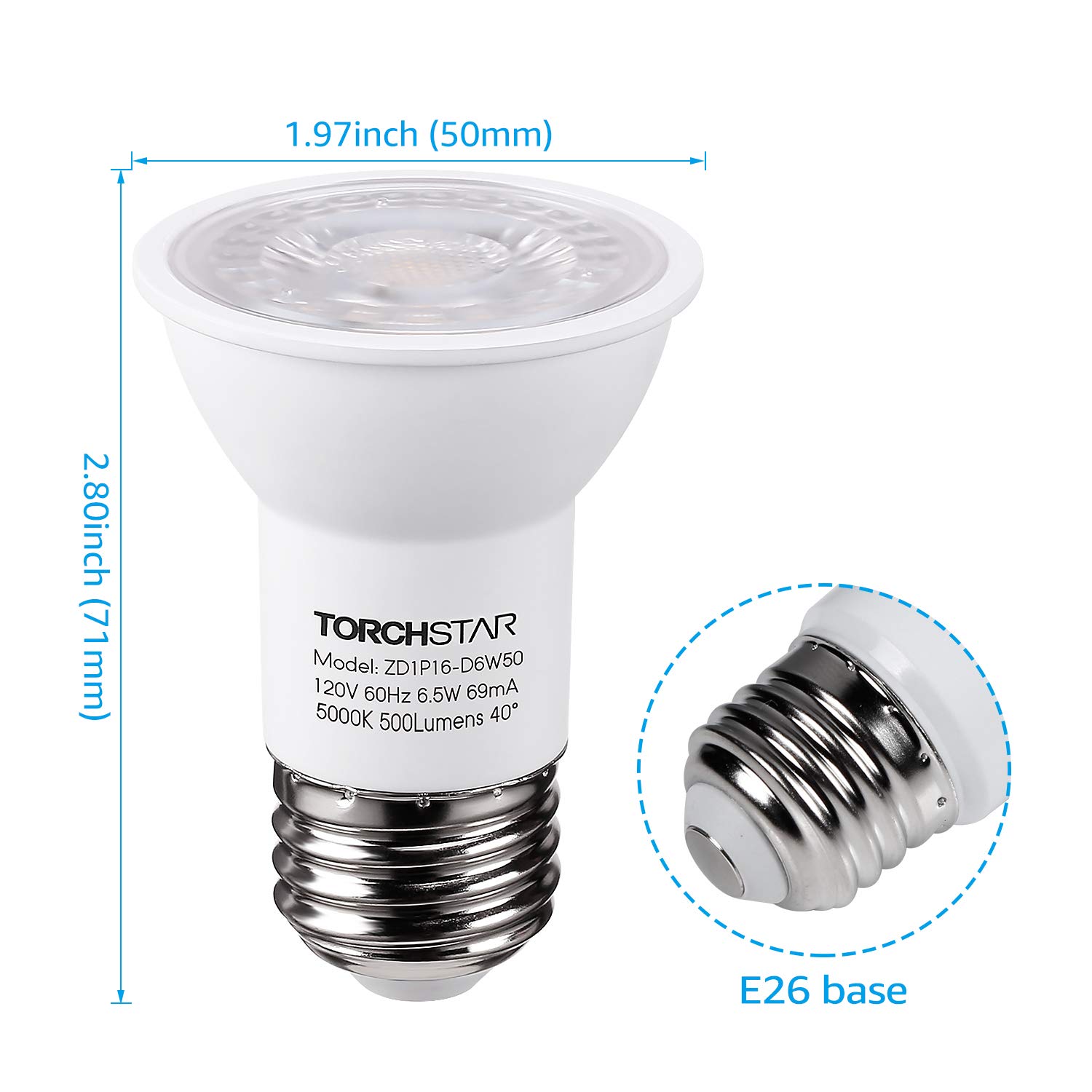 TORCHSTAR PAR16 LED Bulb, UL Listed Dimmable Spot Light, 40