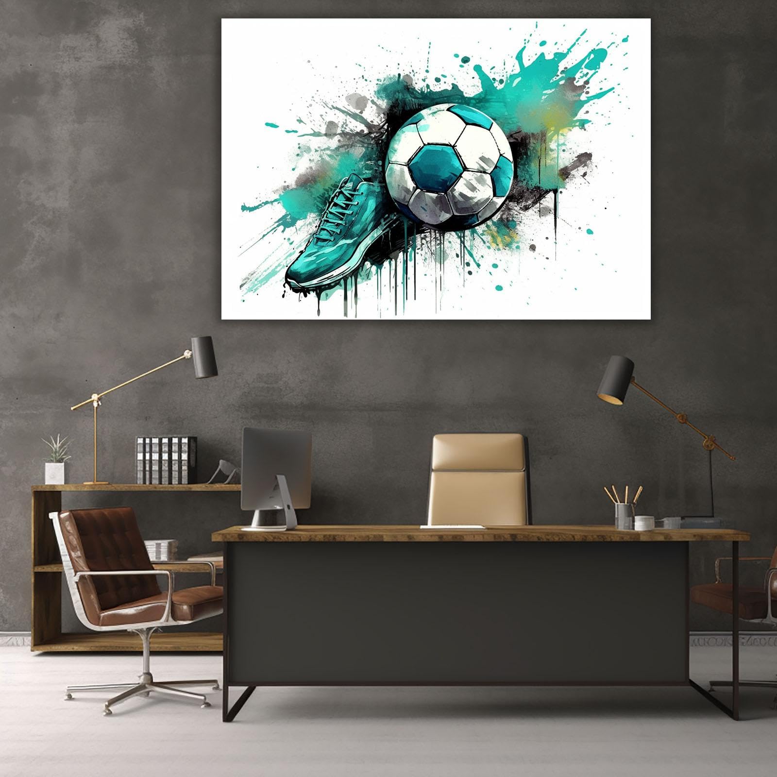 veces Pósteres de fútbol para dormitorio de niños, acuarela abstracta de fútbol, decoración motivacional de pared, póster de dormitorio para habitación de adolescentes, impresiones deportivas, 70 x