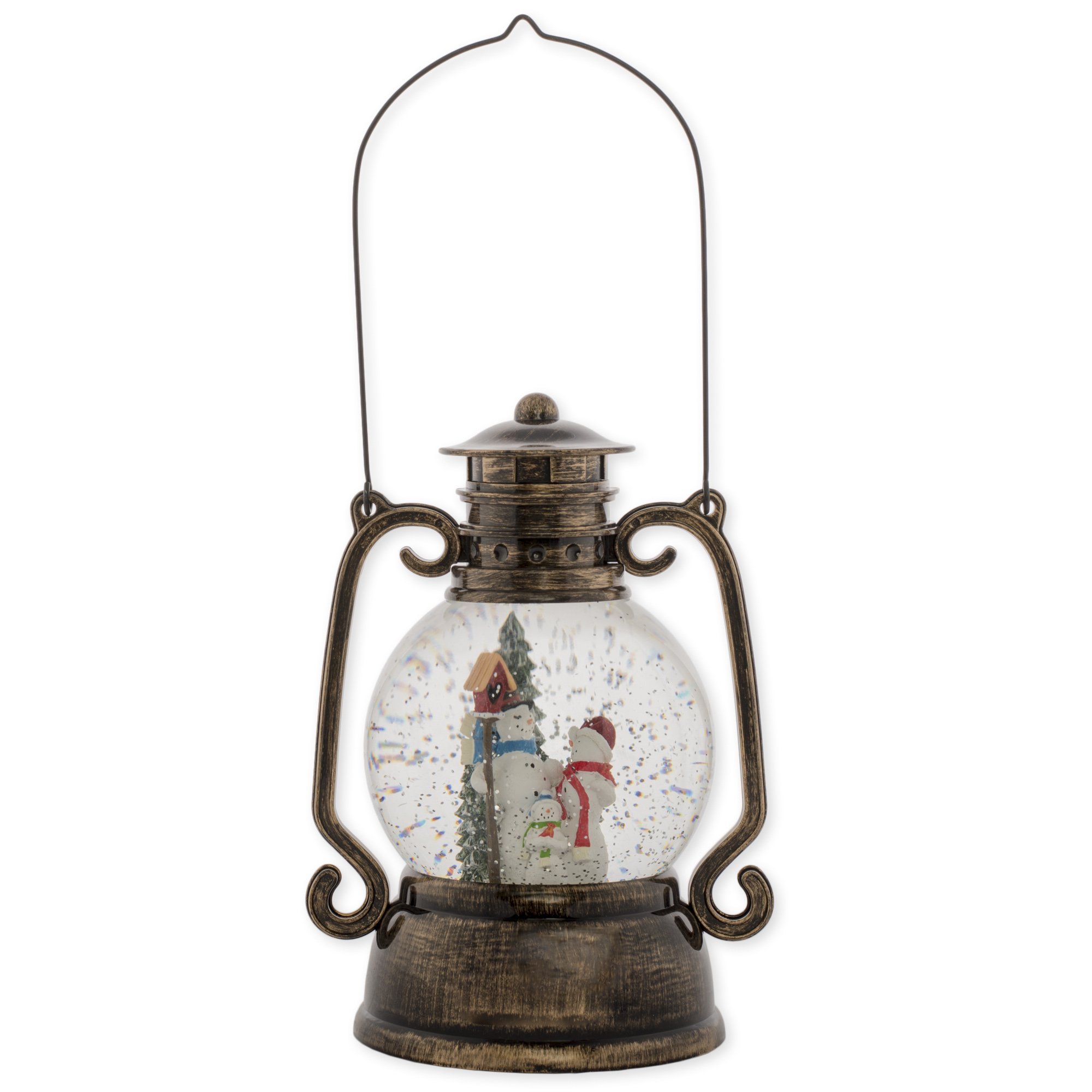 Snowman Family Lantern 11 Inch Tabletop Holiday Glitter Dome Snowglobe