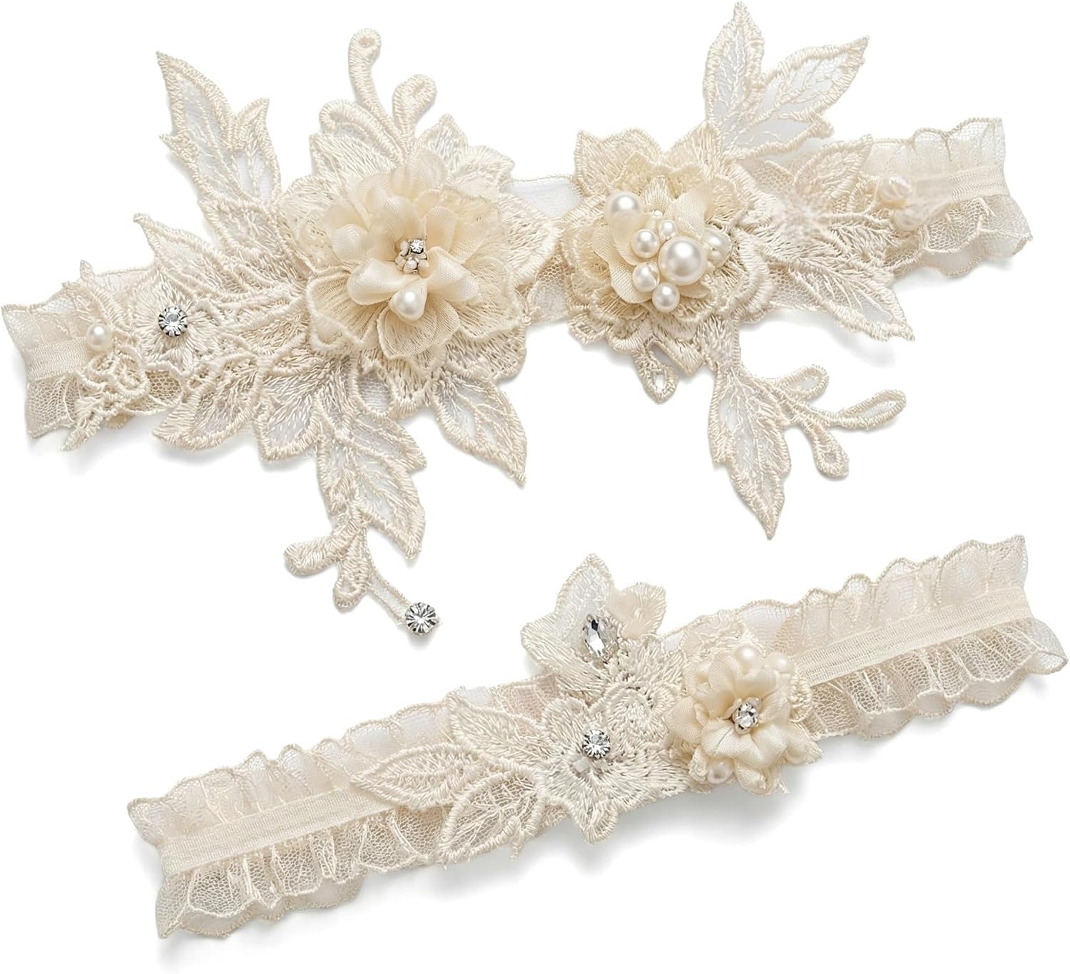 2 Pcs Garters for Bride Rustic Boho Lace Wedding Garter Set Bridal Leg Belt Accessories Lace Garter for Wedding Day Elegant Bride Accessories