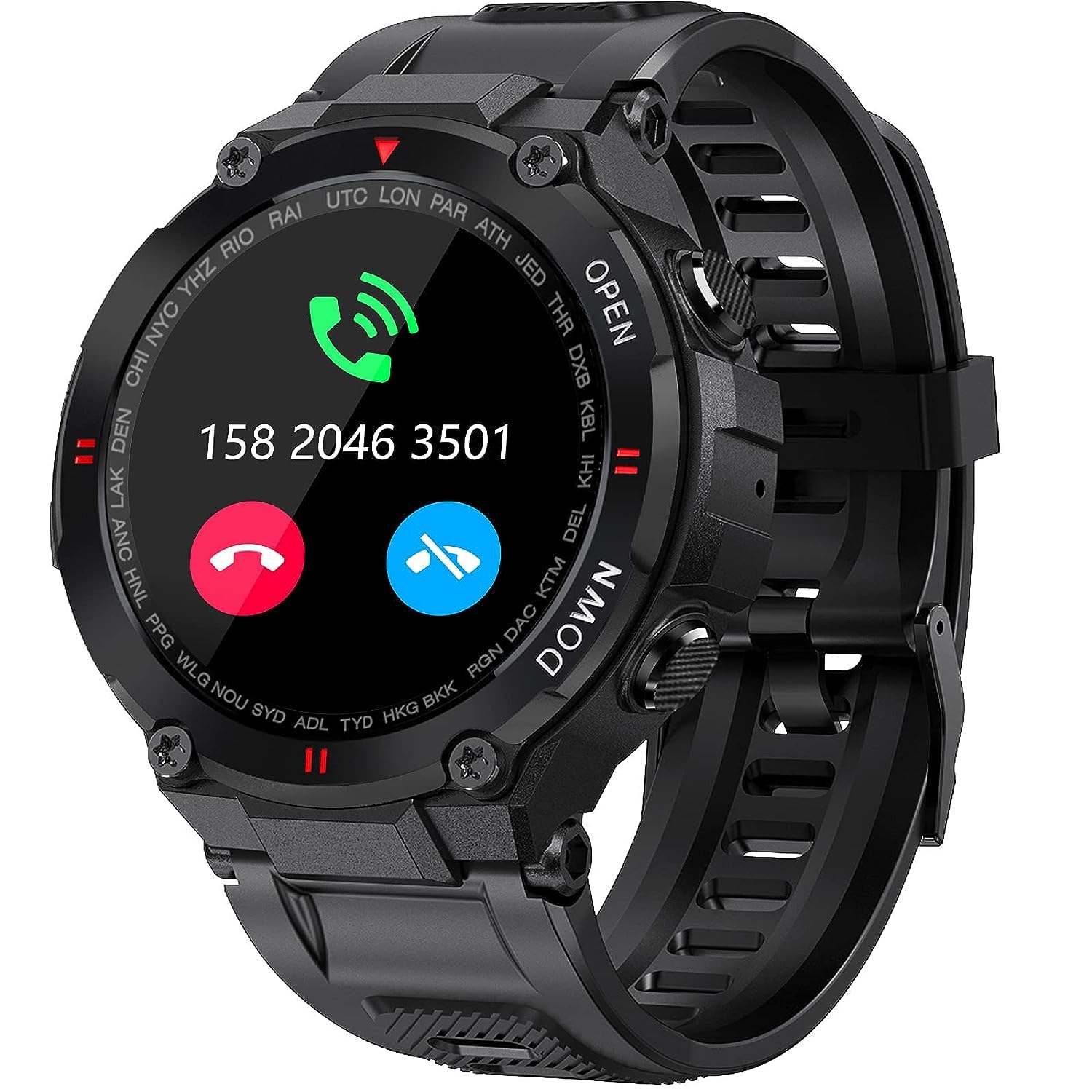 EIGIIS Military Smart Watch Men Outdoor Waterproof Tactical Smart Watch Bluetooth Talk Speaker 1.3 Inch HD Touch Screen Fitness Tracker Compatible with iPhone Samsung (Black)