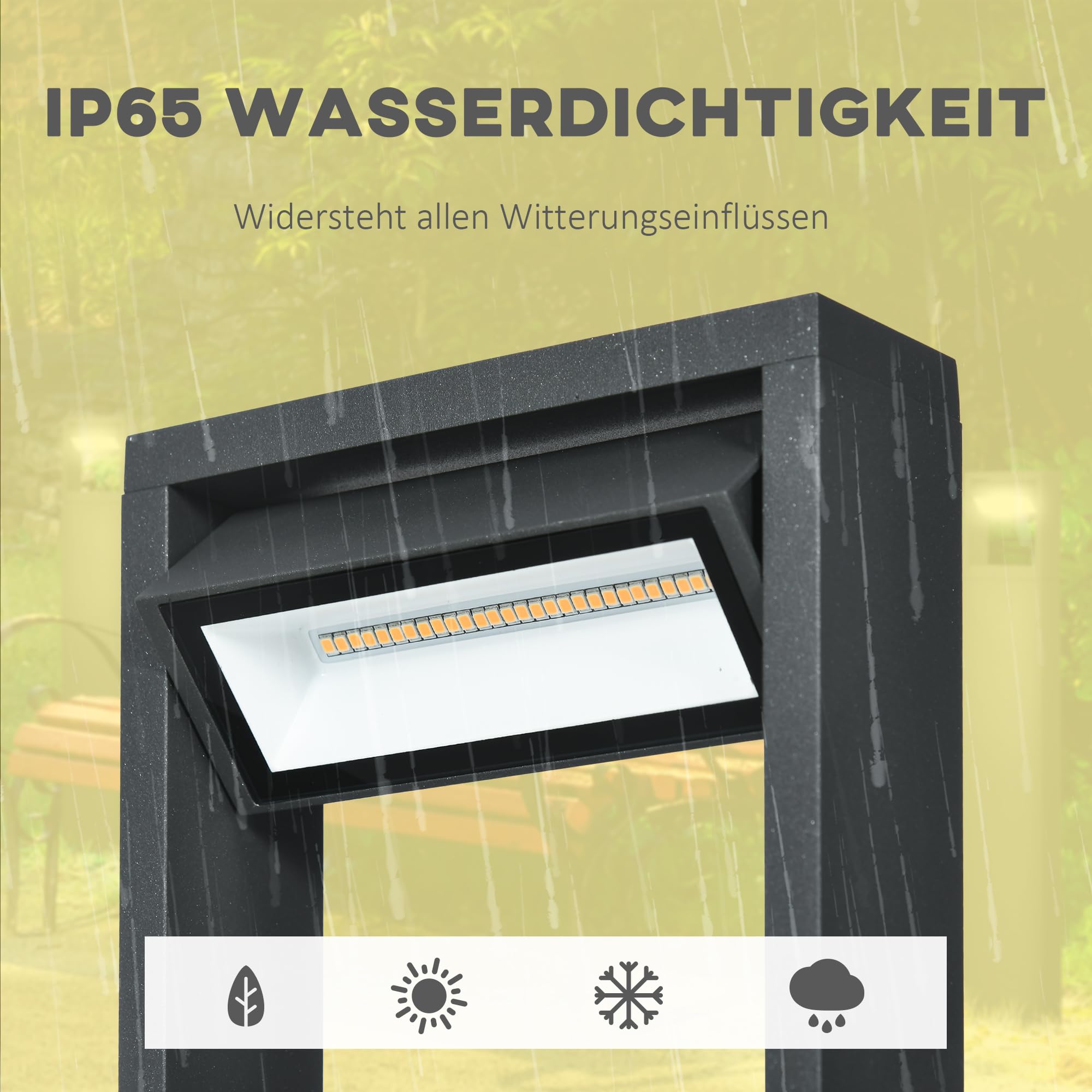 Outsunny Gartenlampe Pollerleuchte 90 cm hoch, LED Gartenleuchte, Wegleuchte mit Warmweißem Licht, Verstellbarem Neigungswinkel, für Außen, IP65 Wasserdicht, Alu, 16 x 5 x 90 cm, Dunkelgrau